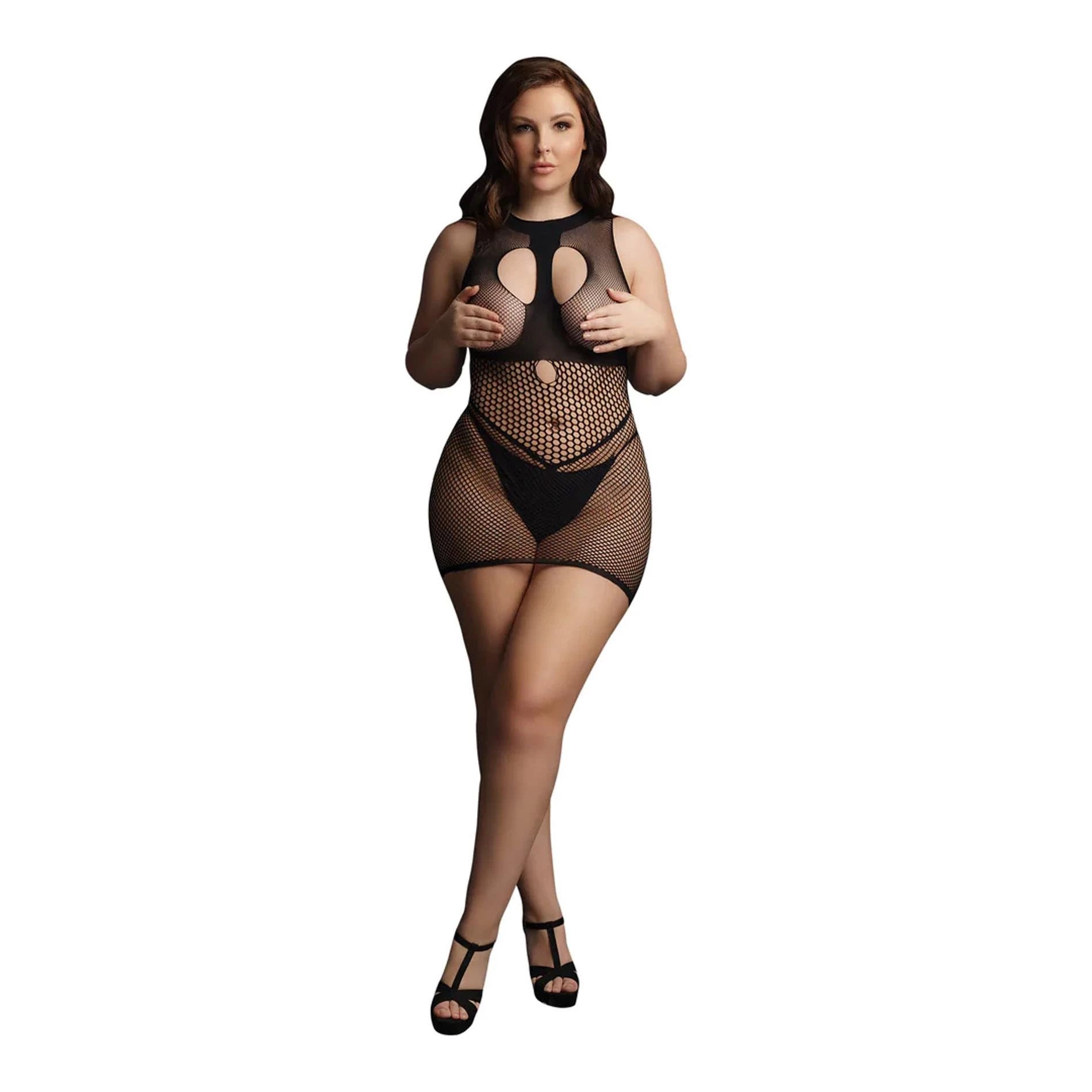 Mini-robe en résille Duo Open Cup Grande Taille