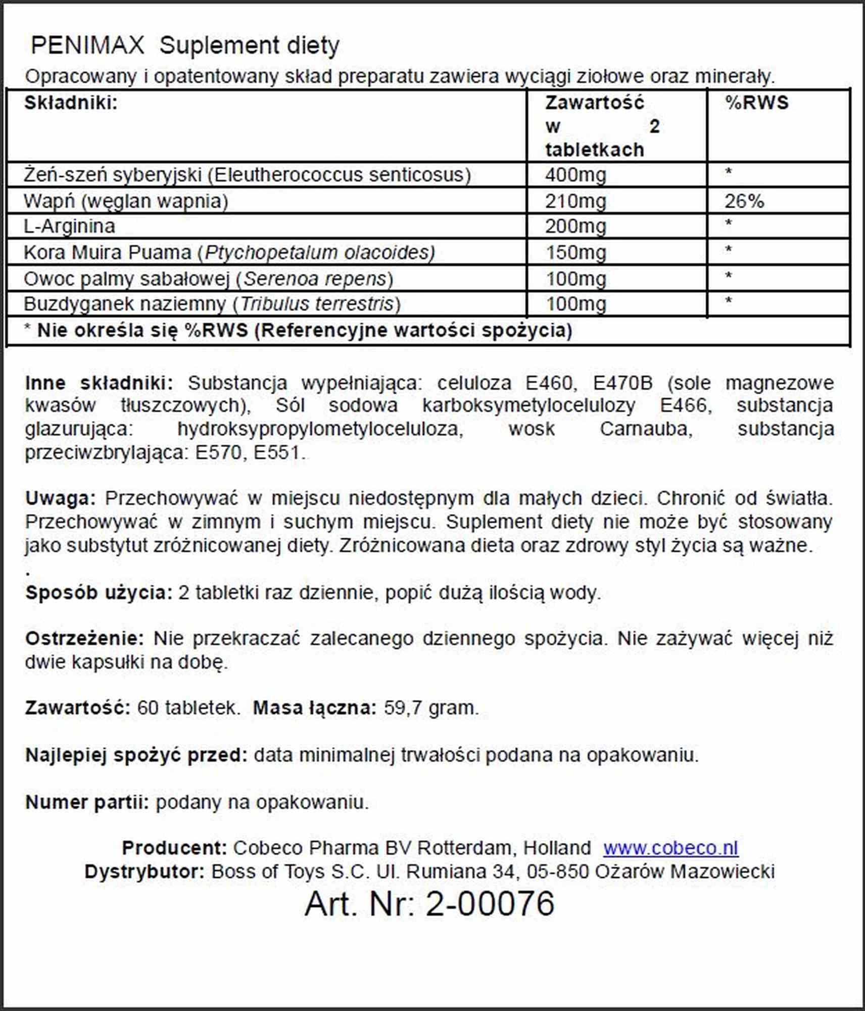 Compl. alimentaire-PENIMAX (60 PIÈCES) LAVETRA