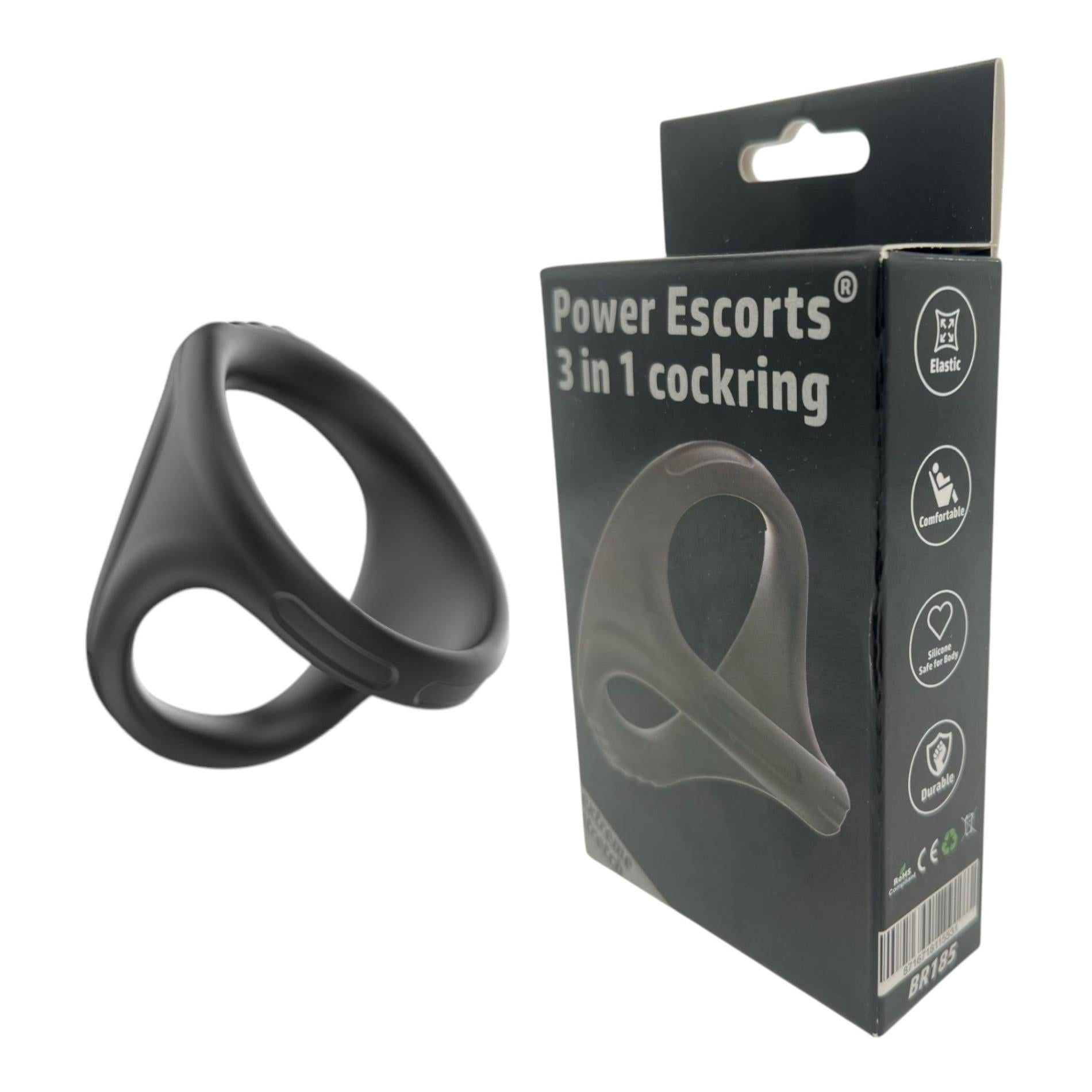 Power Escorts - BR185 - Cockring 3 en 1 - Super Flexible - Boîte couleur