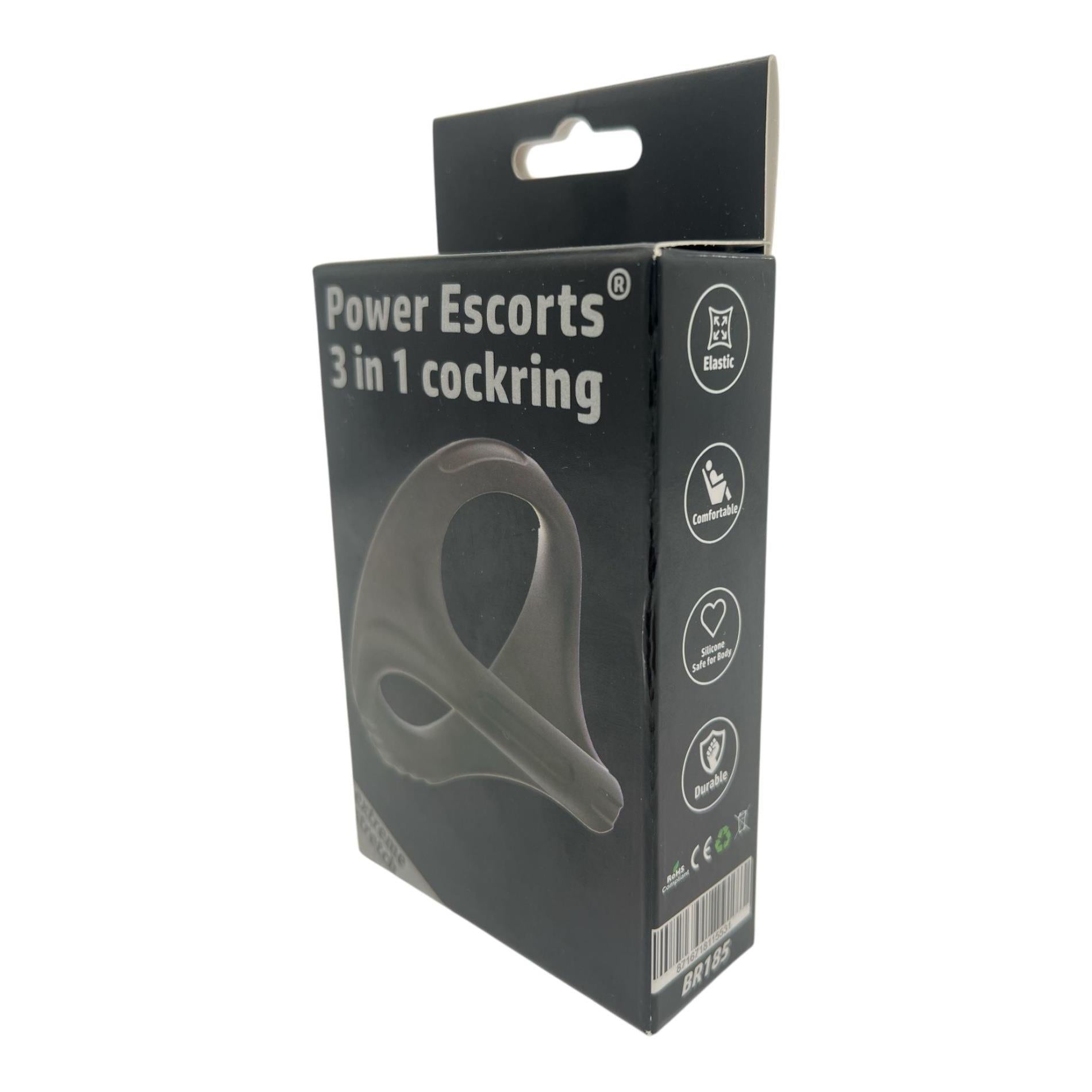 Power Escorts - BR185 - Cockring 3 en 1 - Super Flexible - Boîte couleur