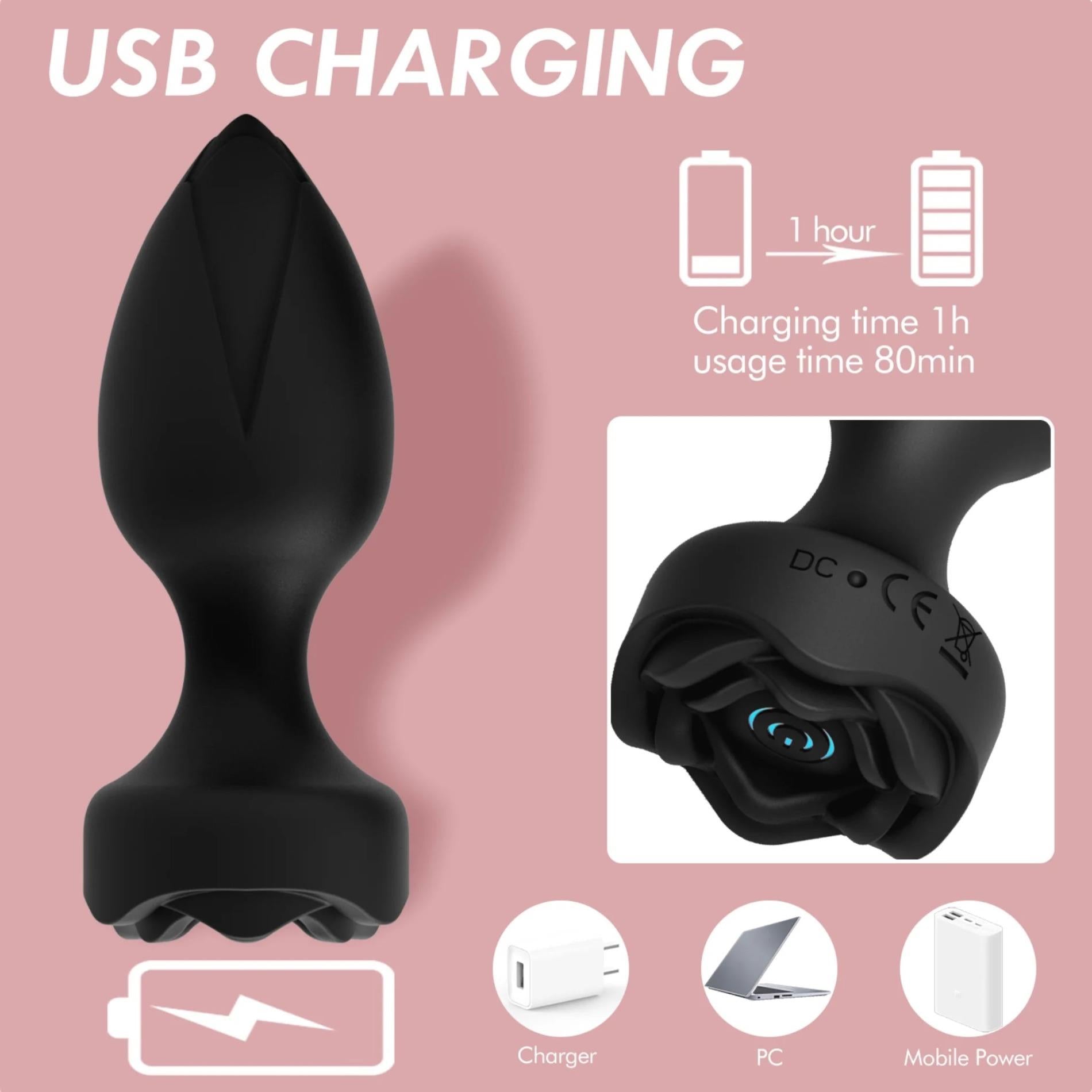 Plug - Remote Rose Design Plug - USB Rechargeable - 10 Functions - Two Colors