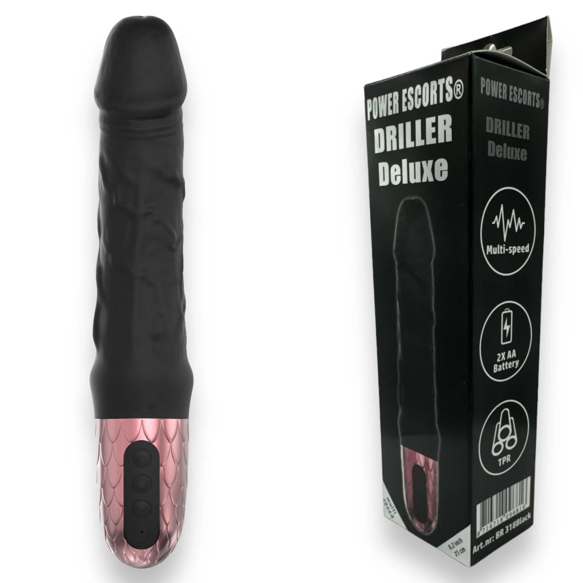 Power Escorts - Driller De Luxe Noir - Vibrateur réaliste en silicone épais de 21 cm / 8,2 pouces