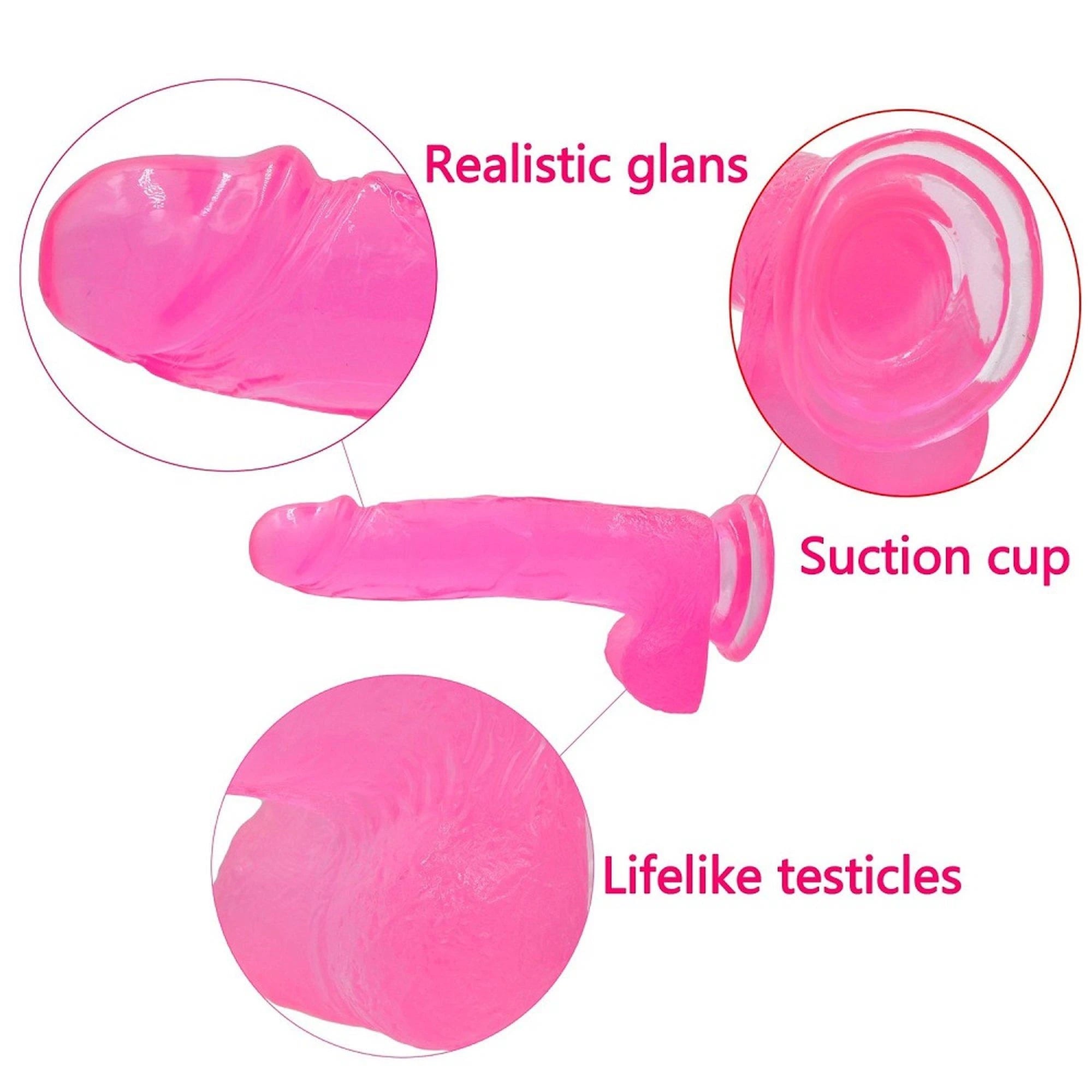 8″ Jelly Studs Crystal Dildo Large Pink