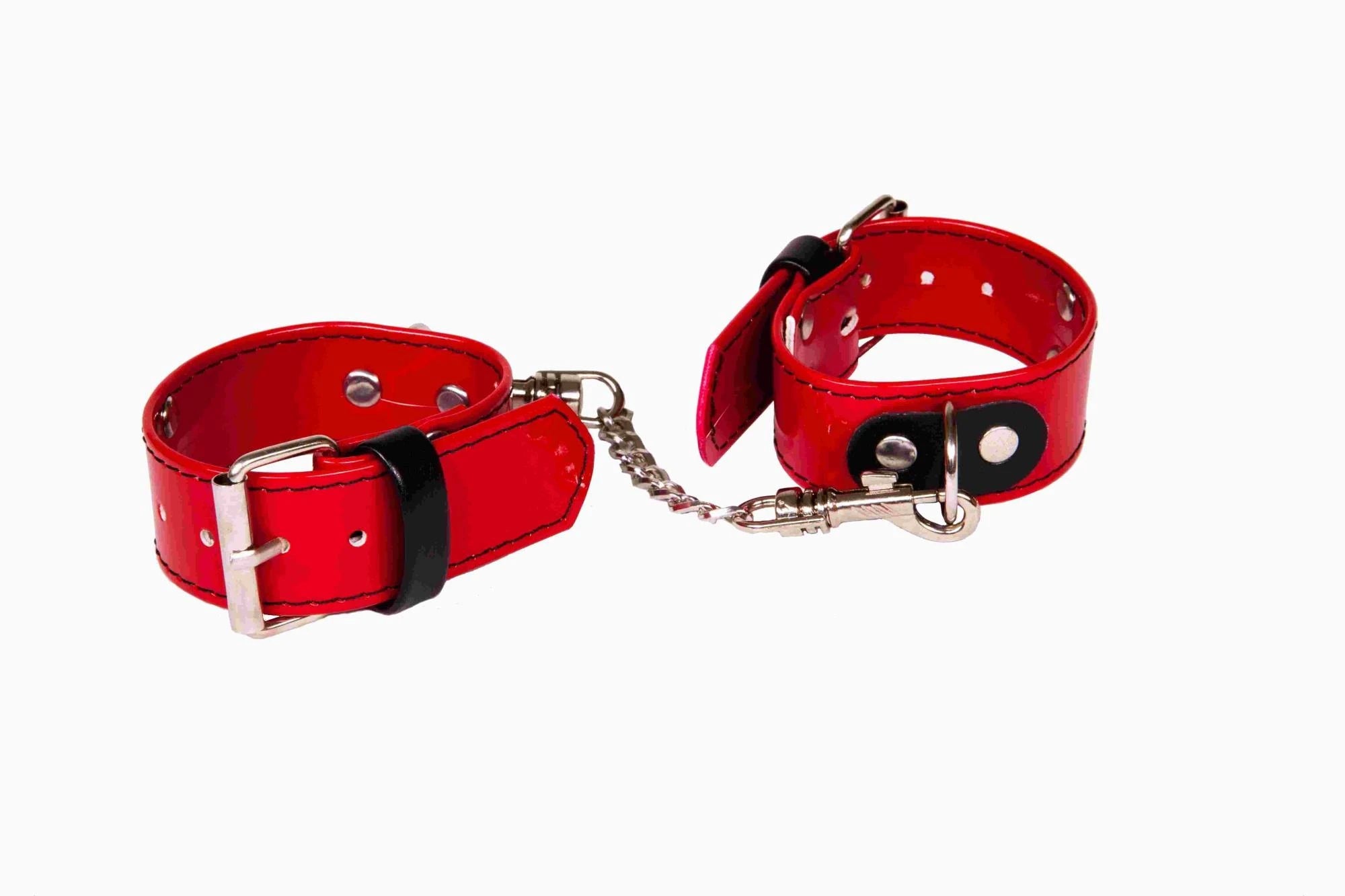 Ménottes vernies Kajdanki-WHIPS, menottes pour femme, rouges, lisses