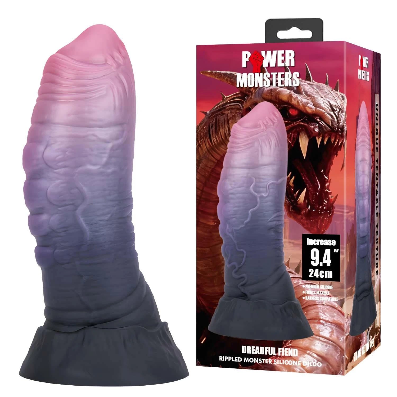 Power Monsters Dreadful Fiend – Godemichet en Silicone Monstrueux à Vagues de 24 cm