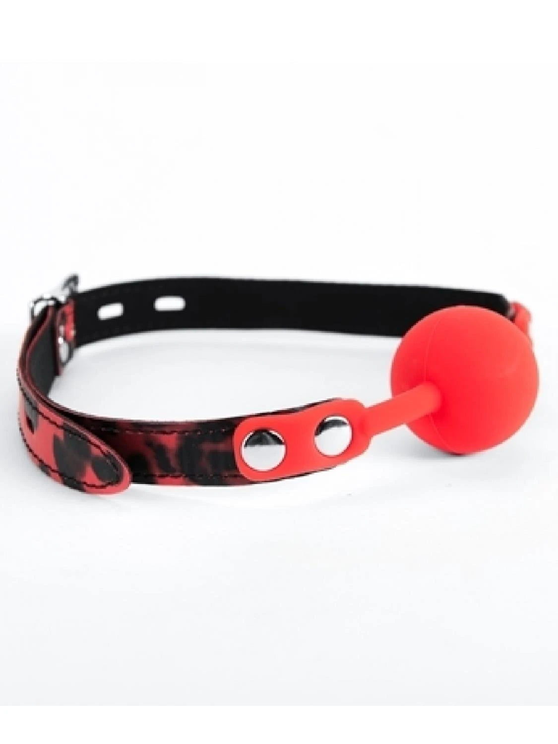 Bâillon boule en silicone rouge léopard