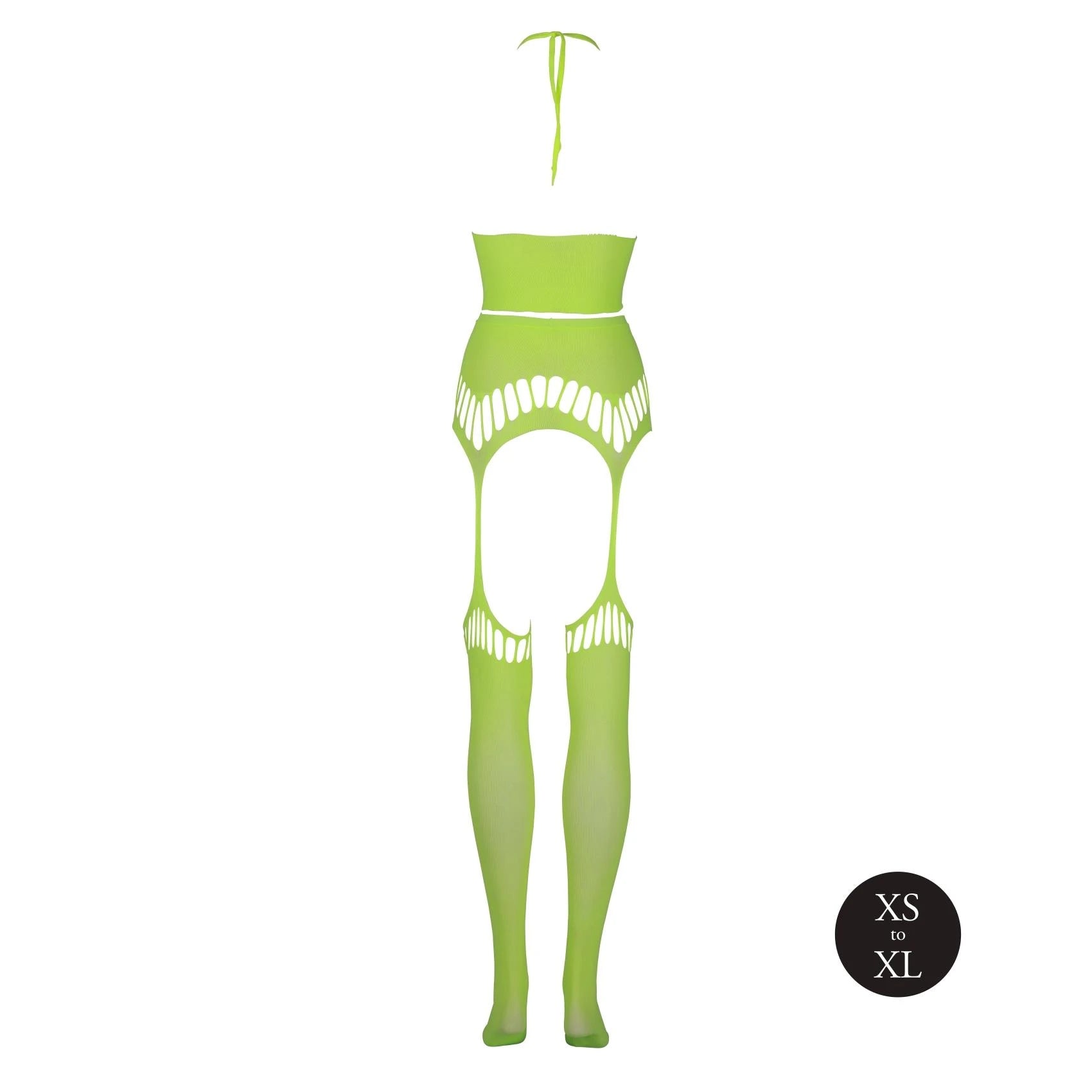 Two Piece with Crop Top and Stockings - One Size - Neon Green