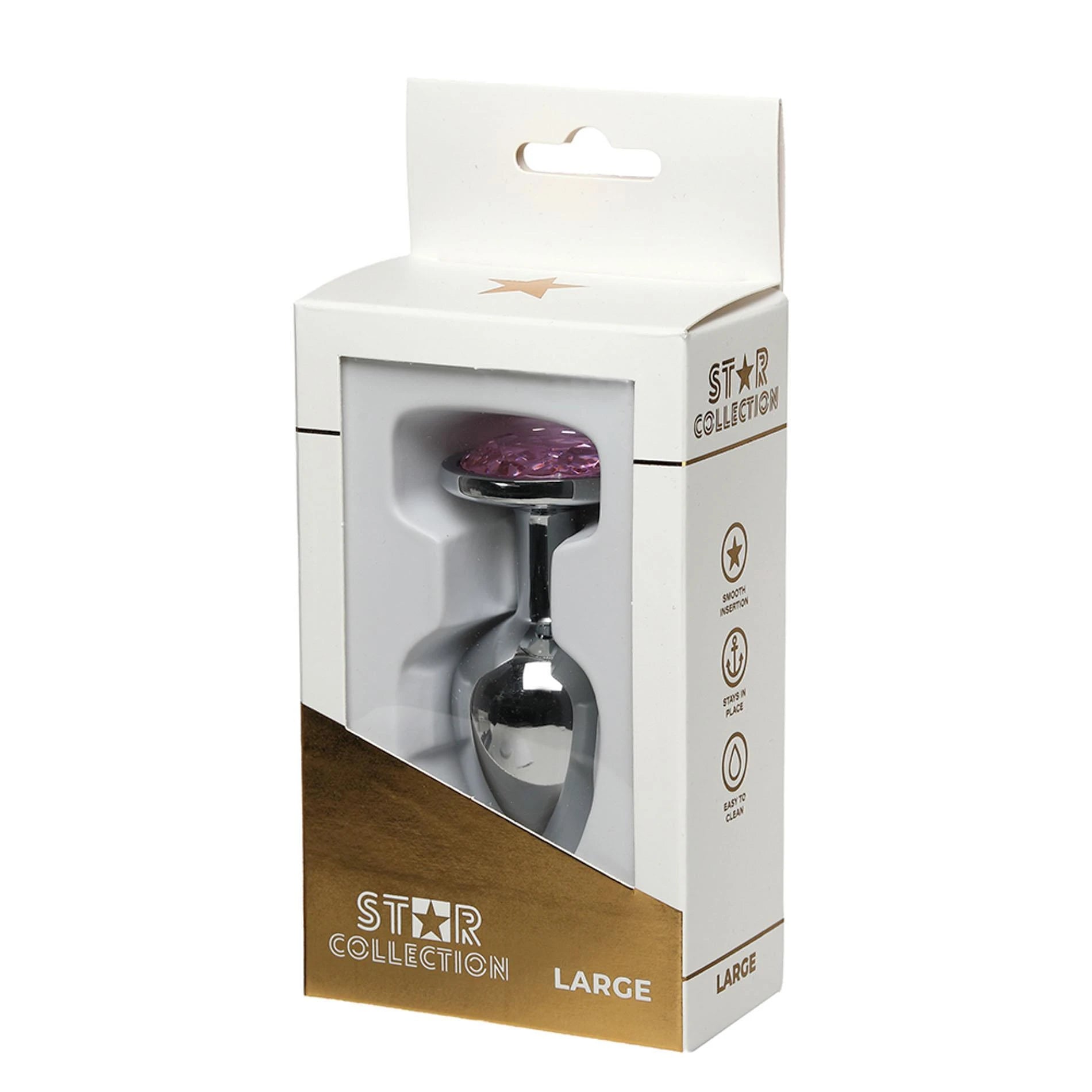 Star Collection - Plug Anal Métal Argenté L - Pierre Rose Clair