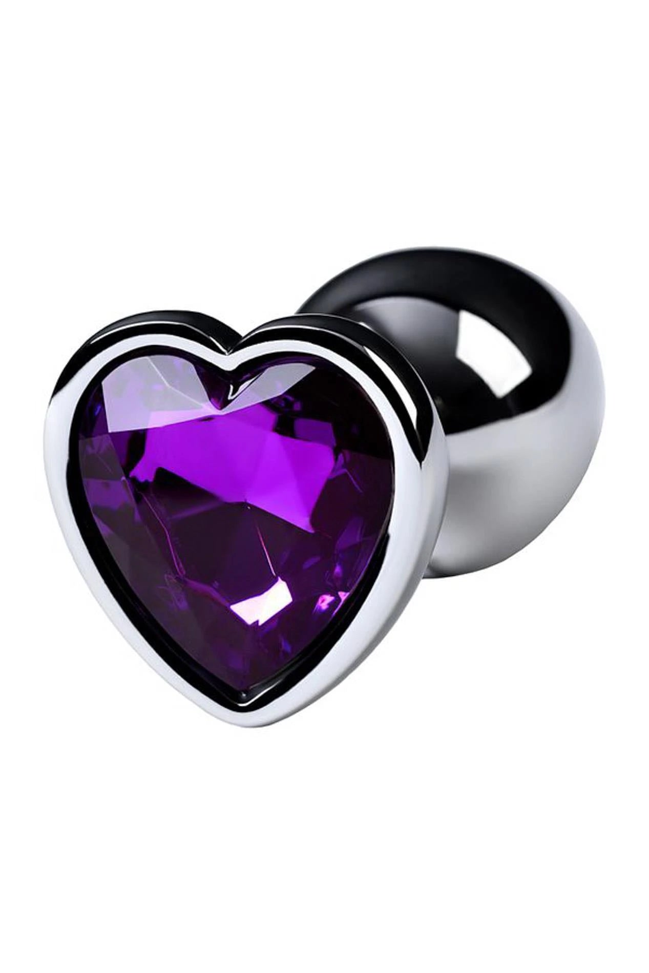 Silver anal plug with purple heart-shaped gem