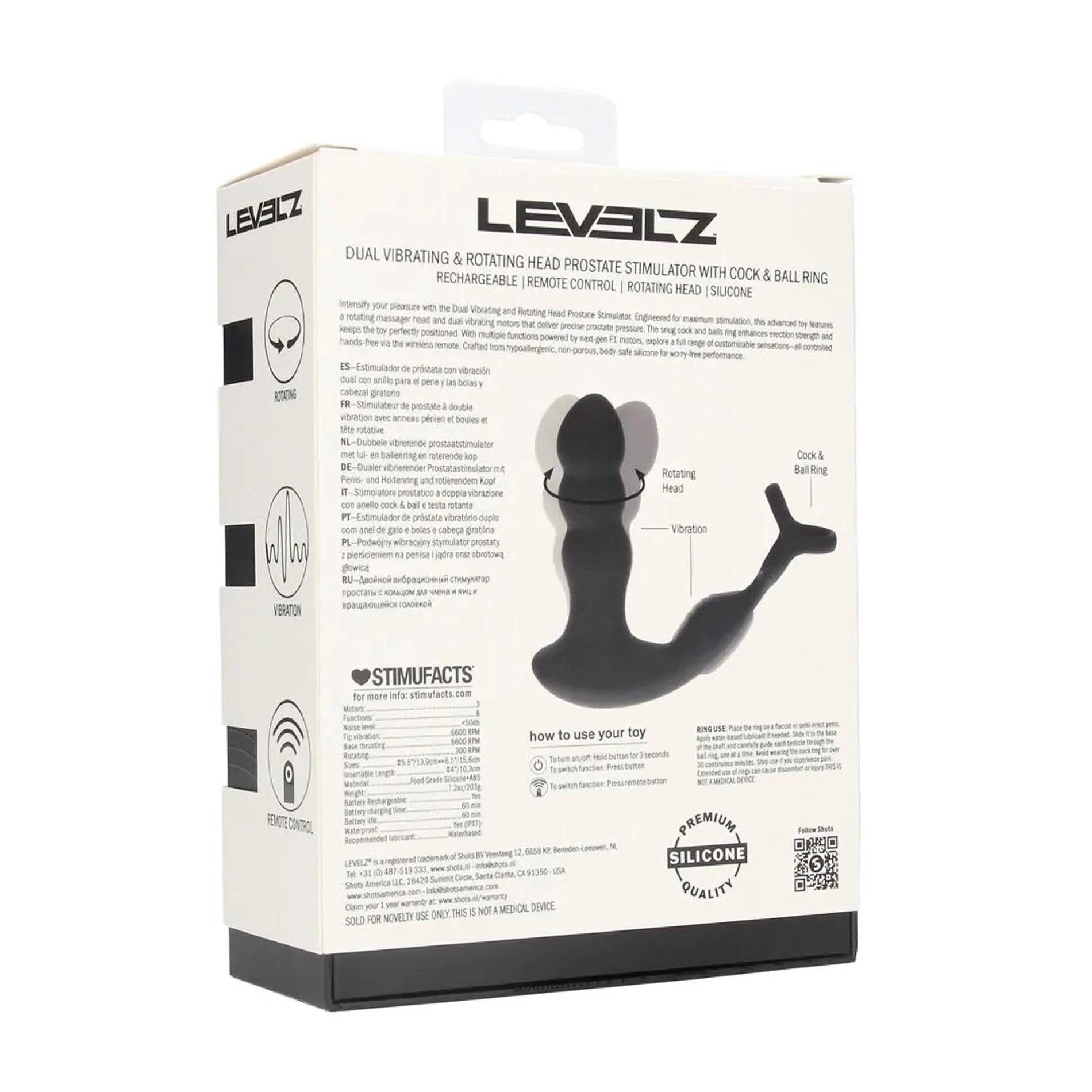 Dual Vibrating Remote Rotating Head Silicone Prostate Stimulator with Cock and Ball Ring - Black