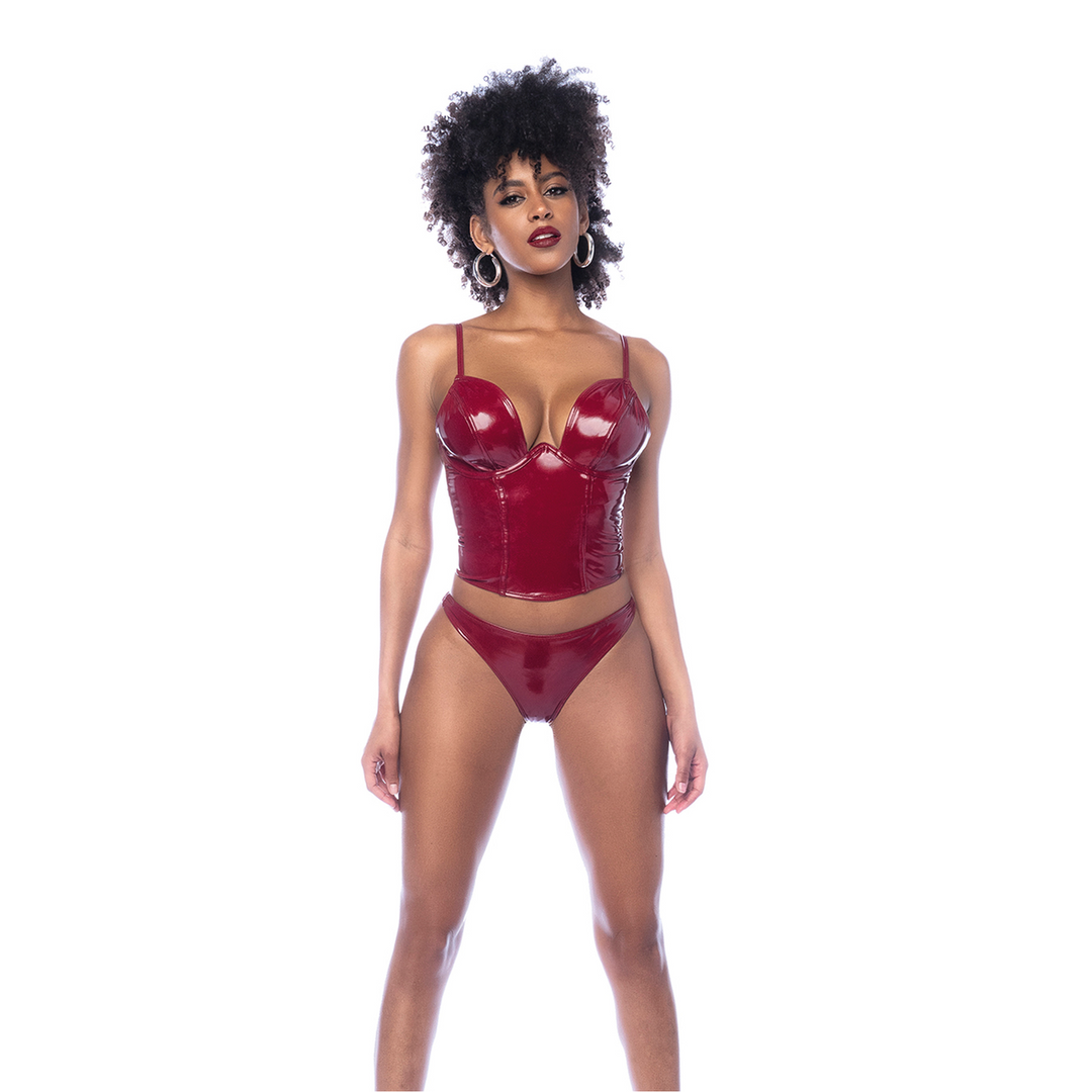 Two Piece Bustier Set - M - Gloss Wine Red