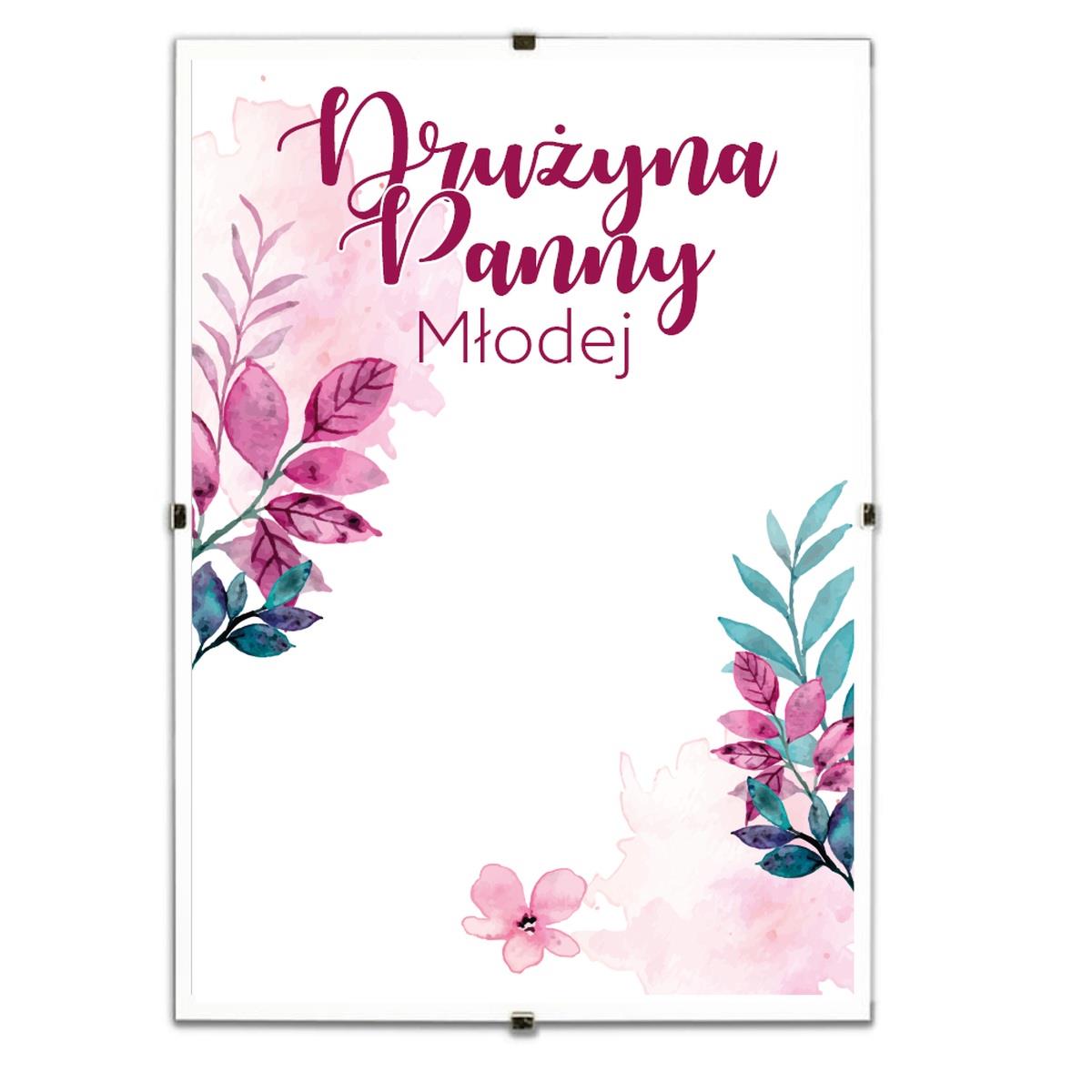 Pamiątkowy czarny plakat "Buziaki na pożegnanie Panny Młodej" w ramce.