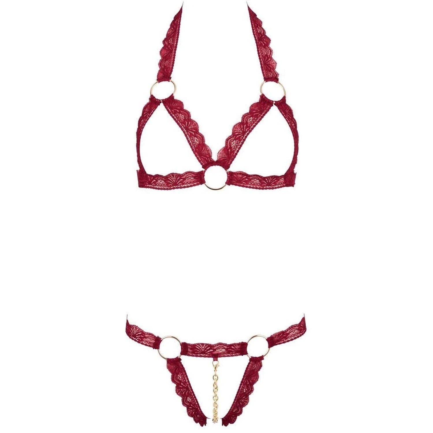 Ensemble soutien-gorge ouvert rouge M/L