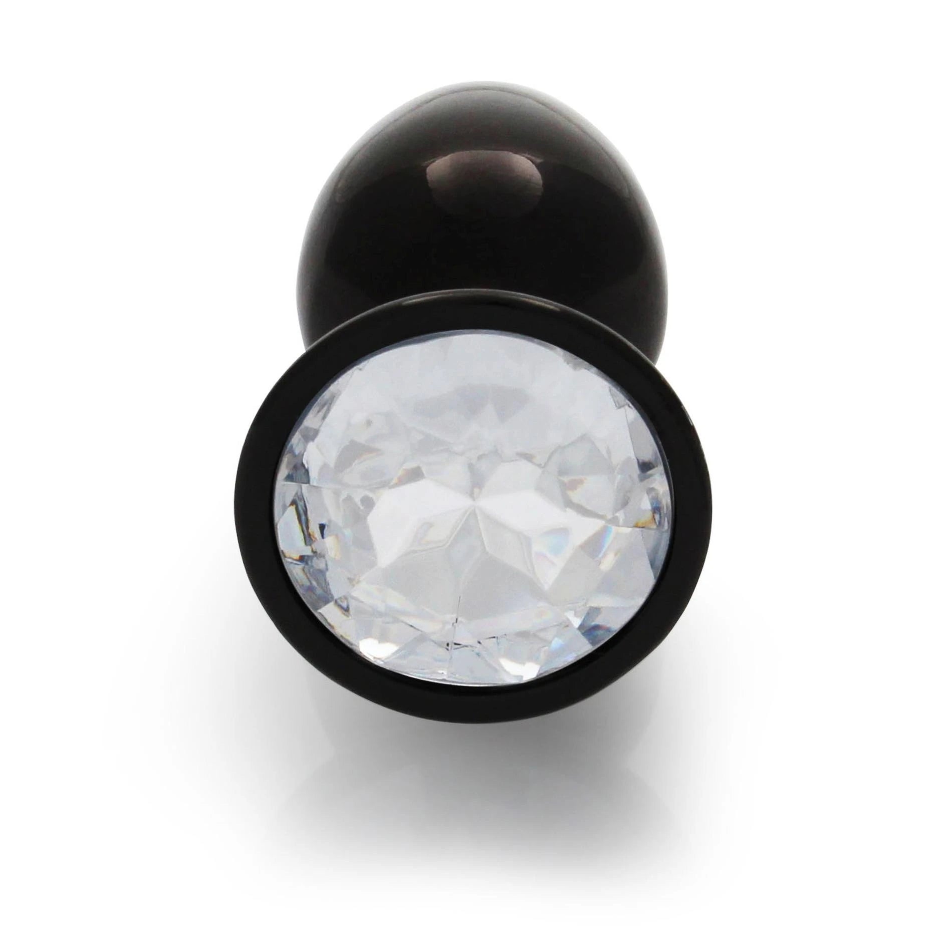 Round Gem Butt Plug - Small - Gunmetal/Diamond