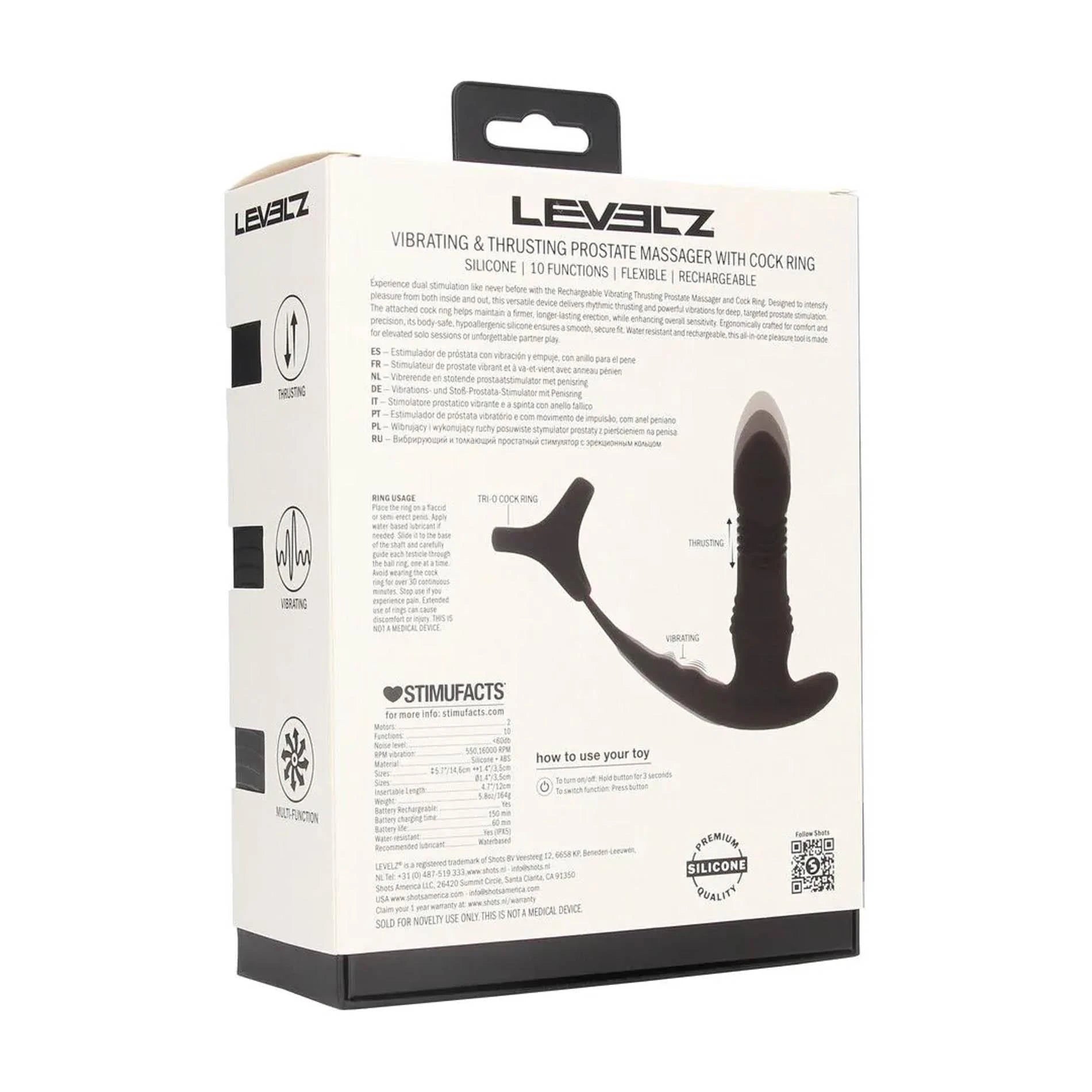 Vibrating and Thrusting Silicone Prostate Massager with Tri O Cockring - Black