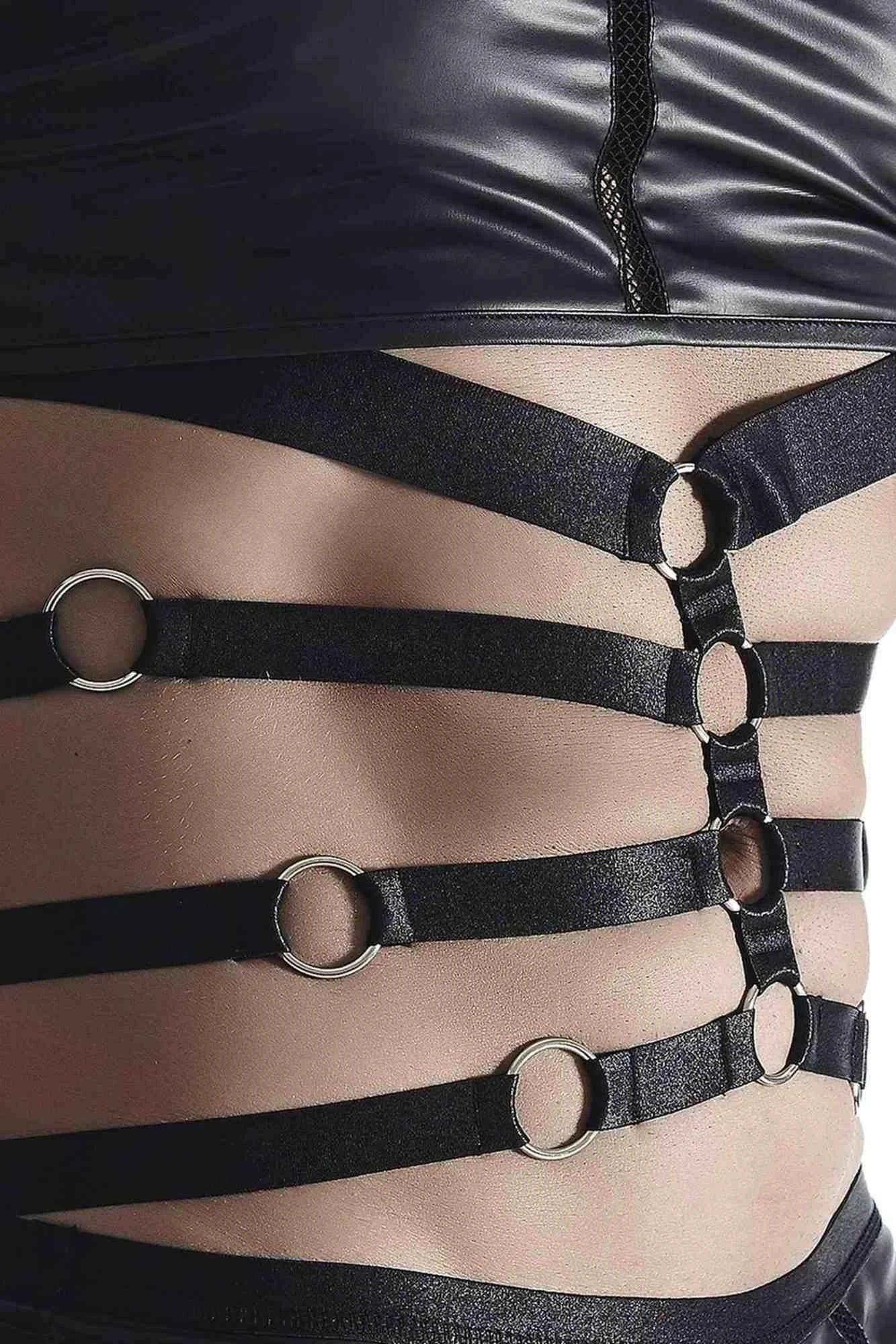 męski komplet z wetlooka: t-shirt z ozdobną gumą, stringi z ozdobną taśmą z przodu XXL