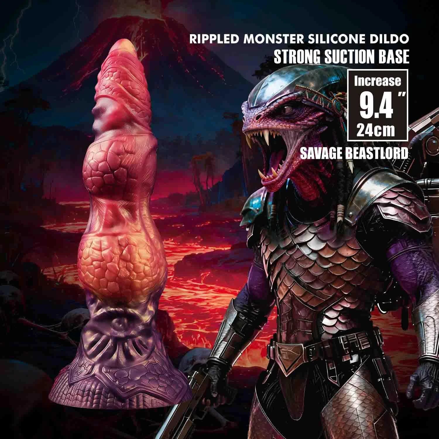 Power Monsters Savage Beastlord – Godemichet en silicone texturé 24 cm