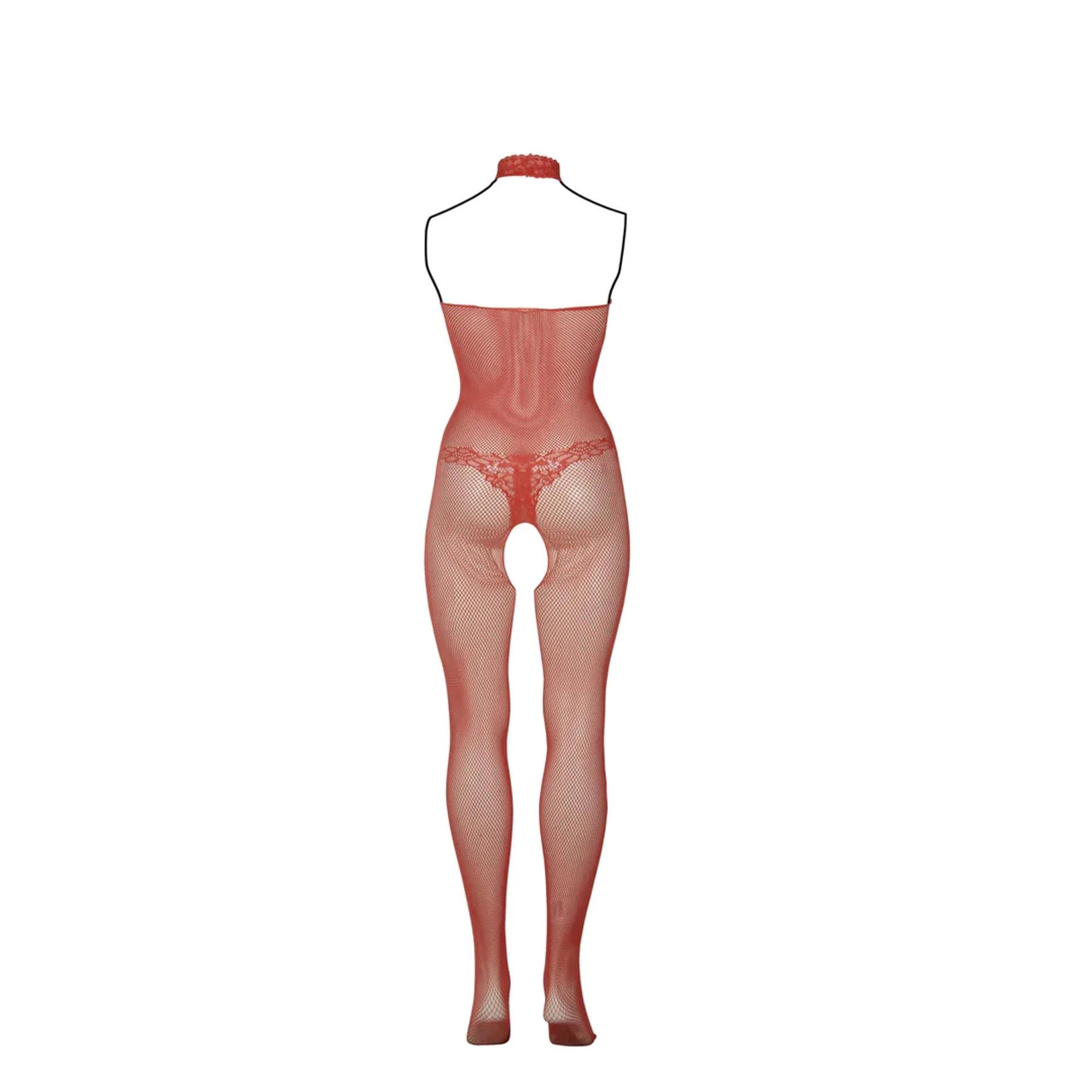 Fishnet and Lace Bodystocking - Queen Size - Red