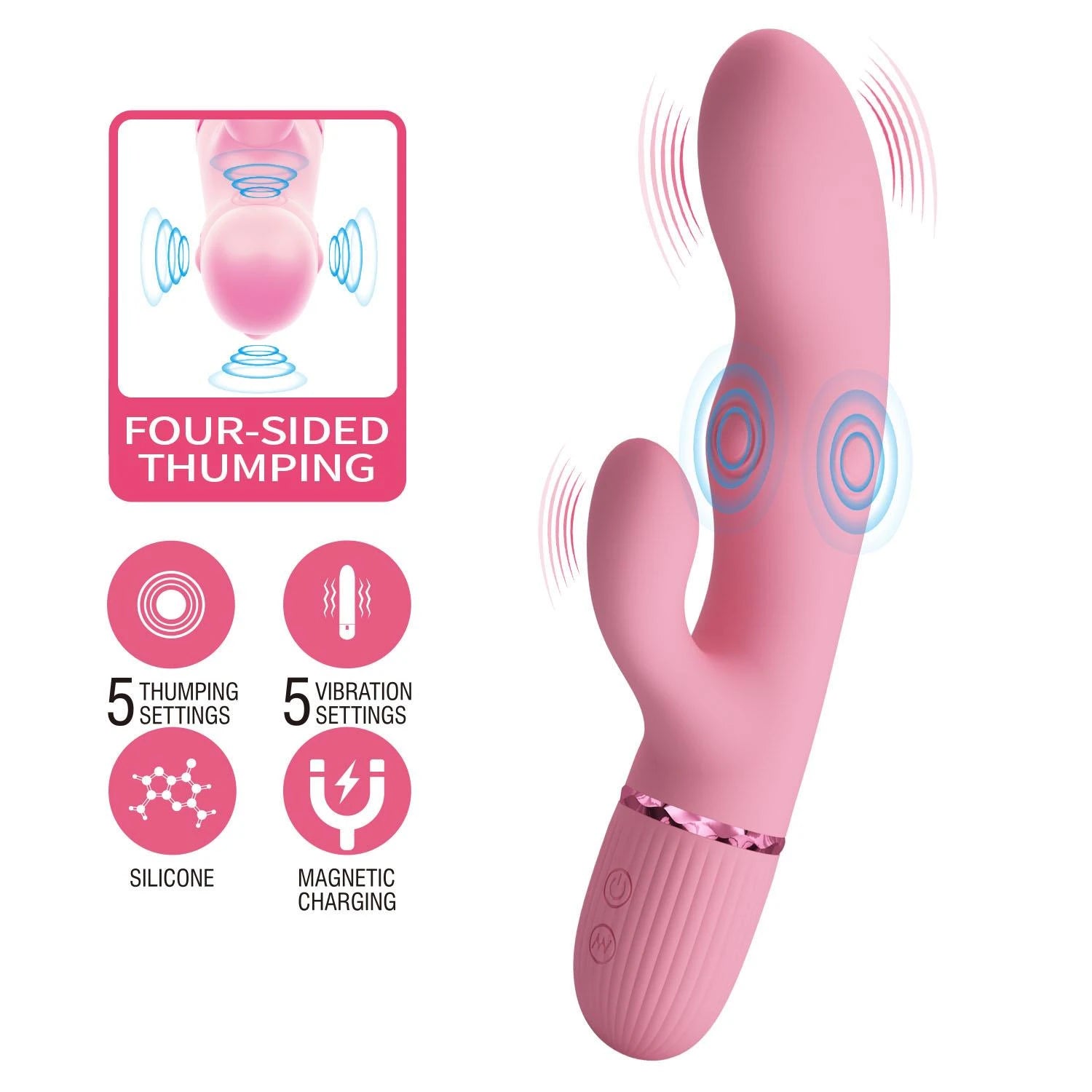 Pretty Love Zach Four-Sided Thumping Rabbit Vibrator – Pink
