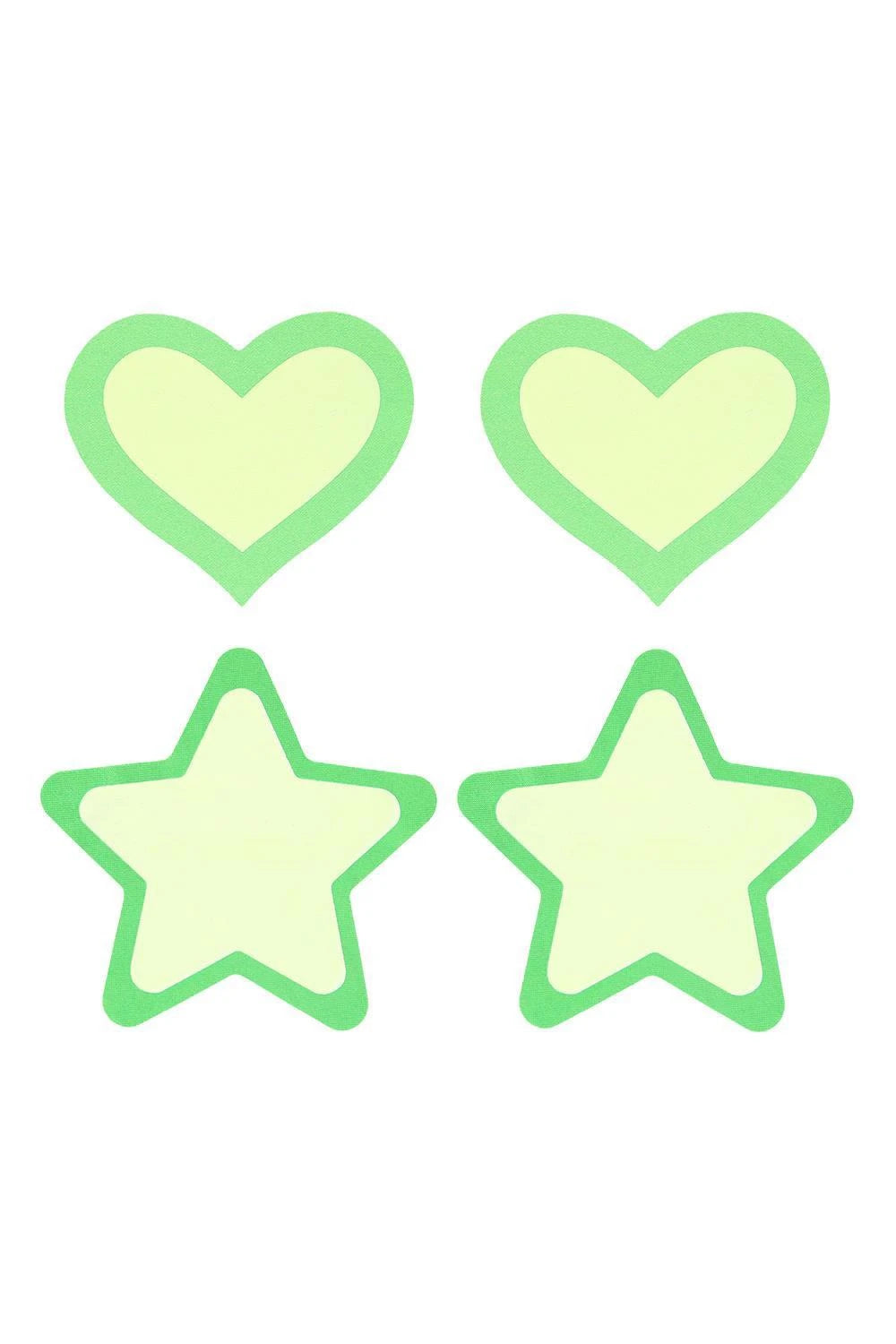 PEEKABOO PASTIES GREEN GLOW IN THE DARK HEARTS AND STARS