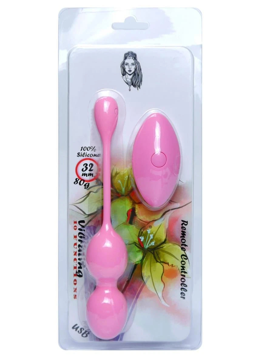 Vibrating Kegel Balls 32mm 80g Pink 10 function USB Remote Control - B - Series