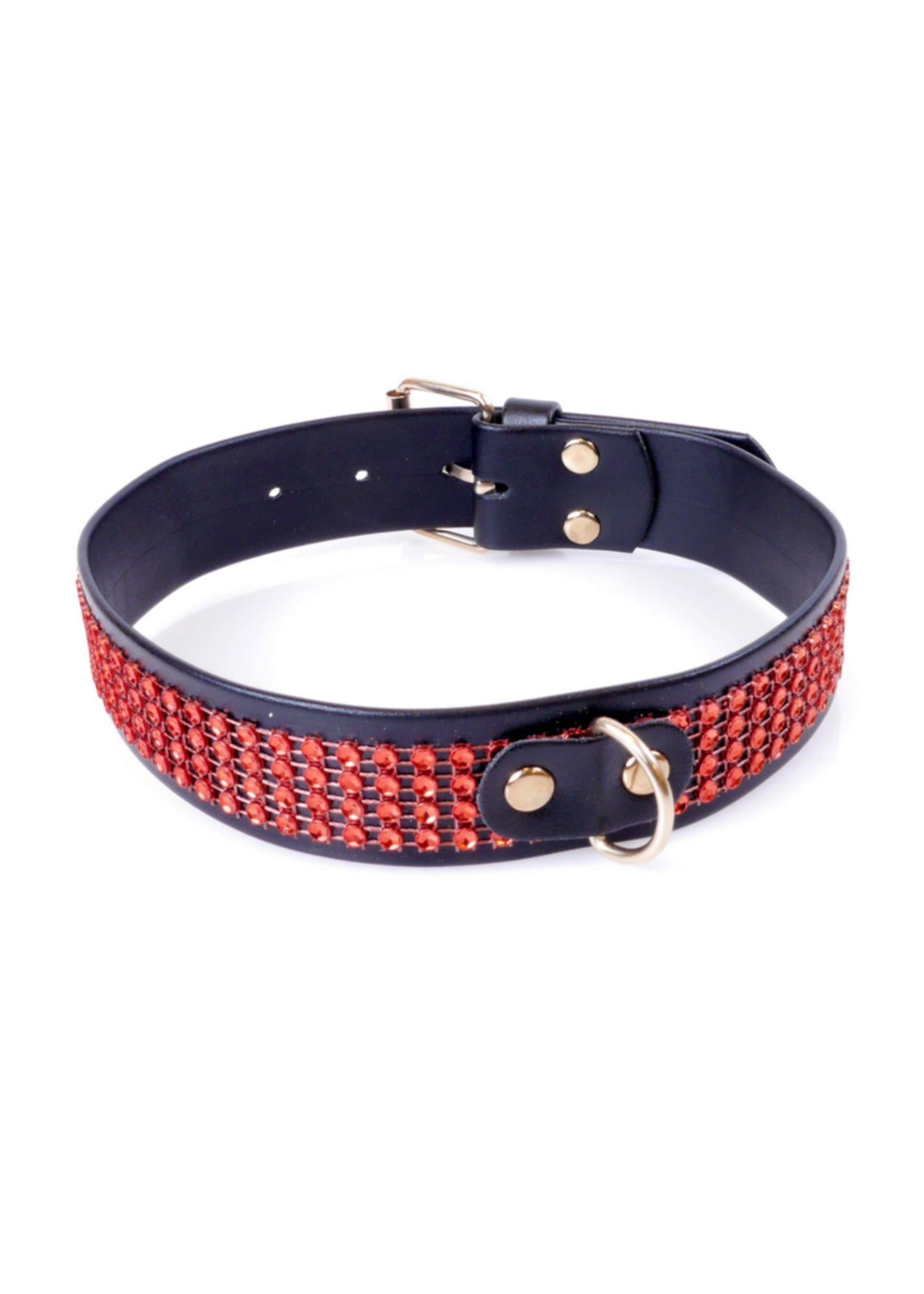 Collier Fetish B - Série avec cristaux 3 cm Ligne rouge