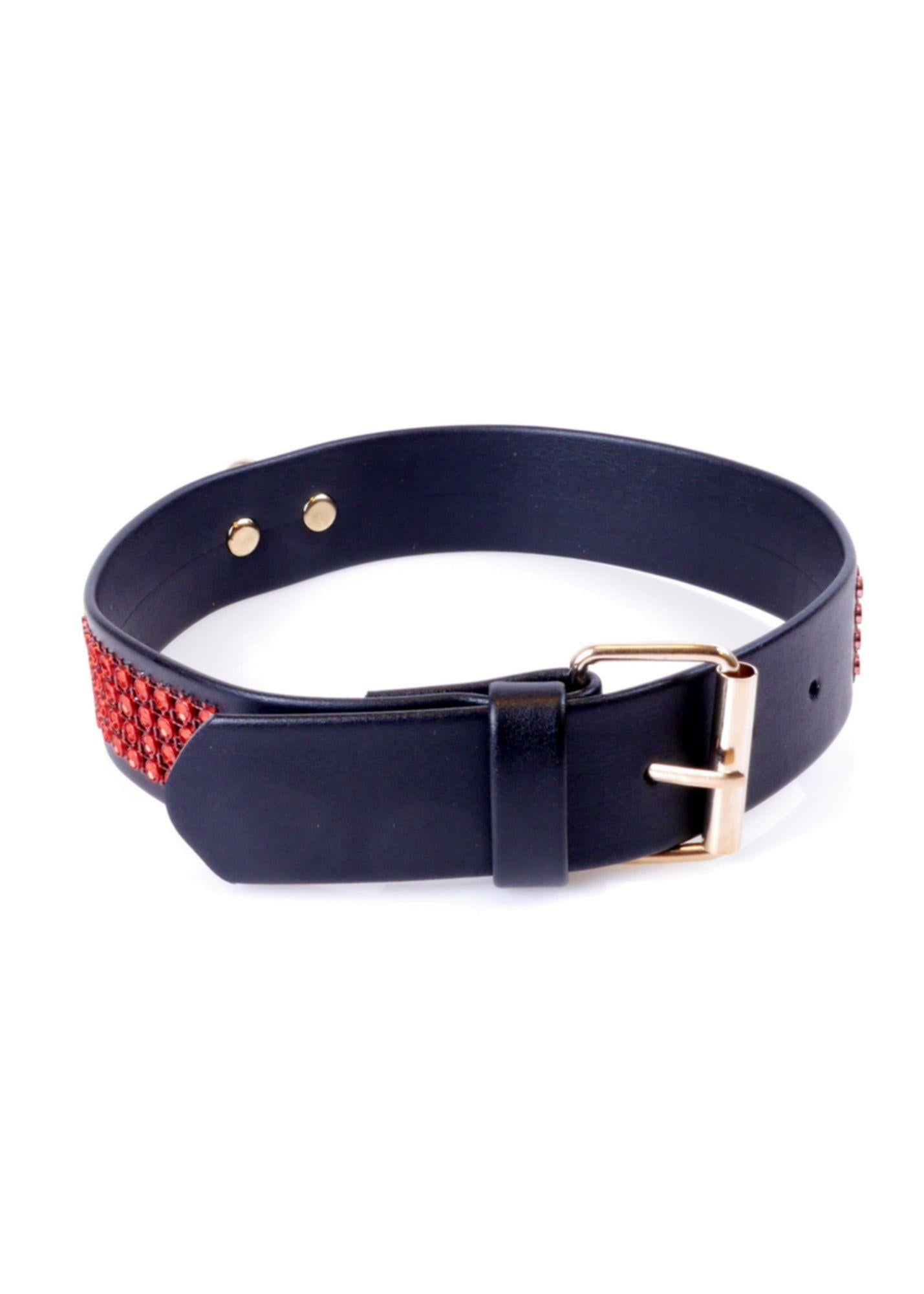 Collier Fetish B - Série avec cristaux 3 cm Ligne rouge