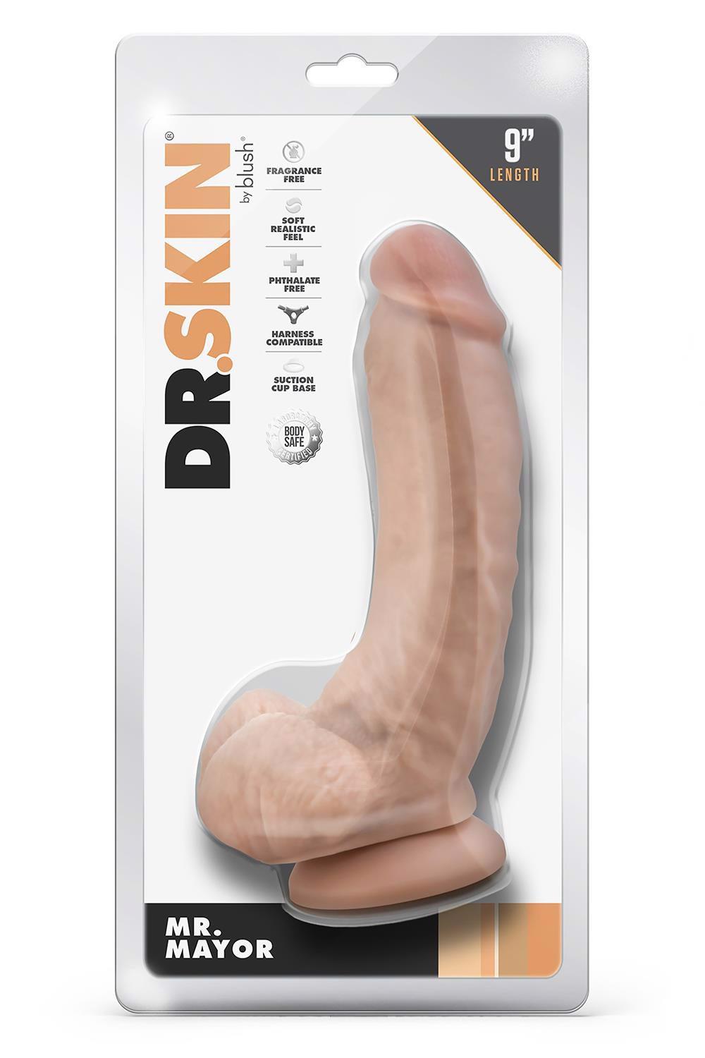 DR. SKIN MR. MAYOR GODEMICHET 22,86 CM AVEC COUILLES BEIGE