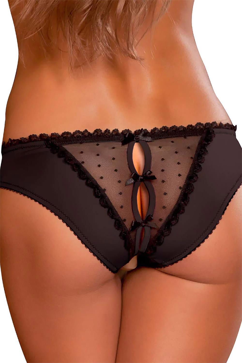 CROTCHLESS FRILLS PANTY BLACK, S/M