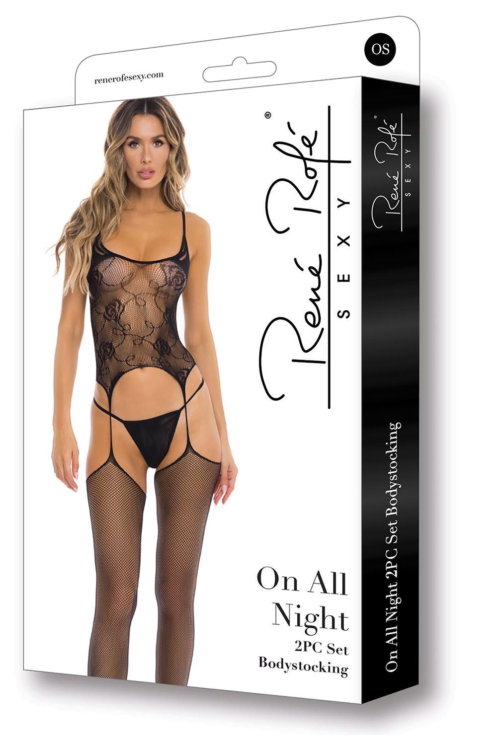 ON ALL NIGHT 2PC SET BODYSTOCK BLACK, OS
