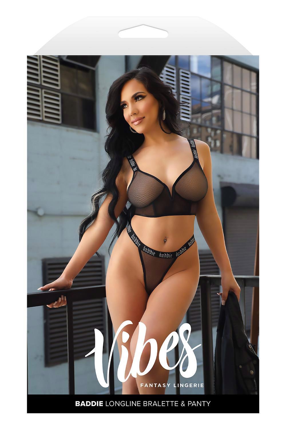 BADDIE LONGLINE MESH BRALETTE & PANTY, L/XL