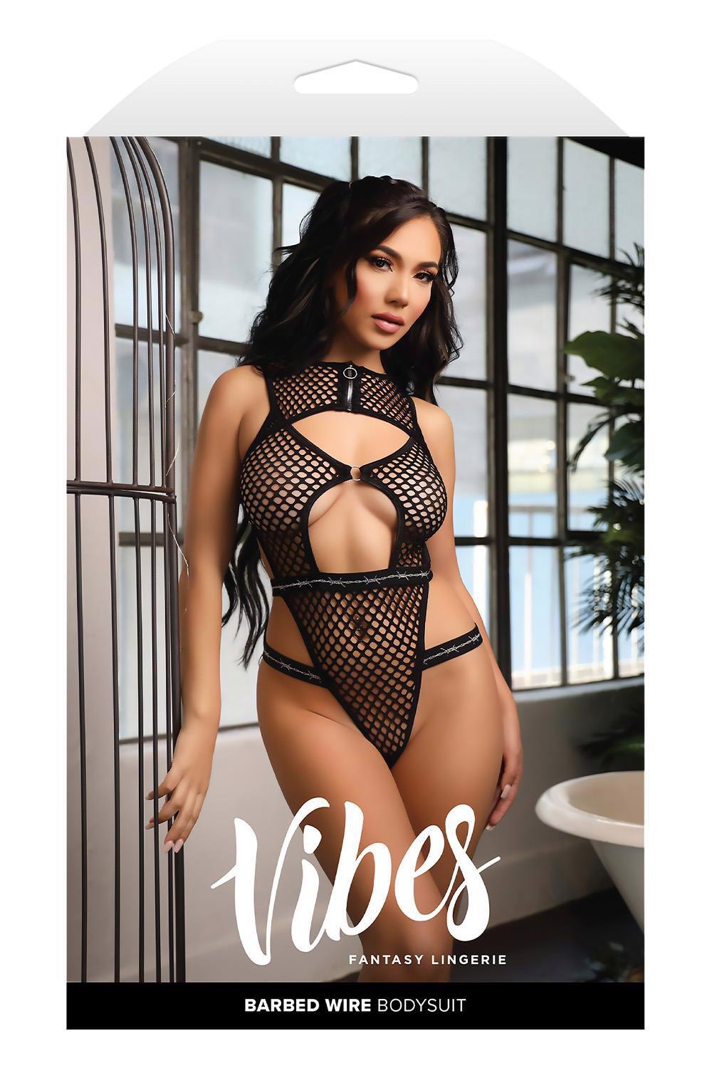 BARBED WIRE FISHNET BODYSUIT, M/L