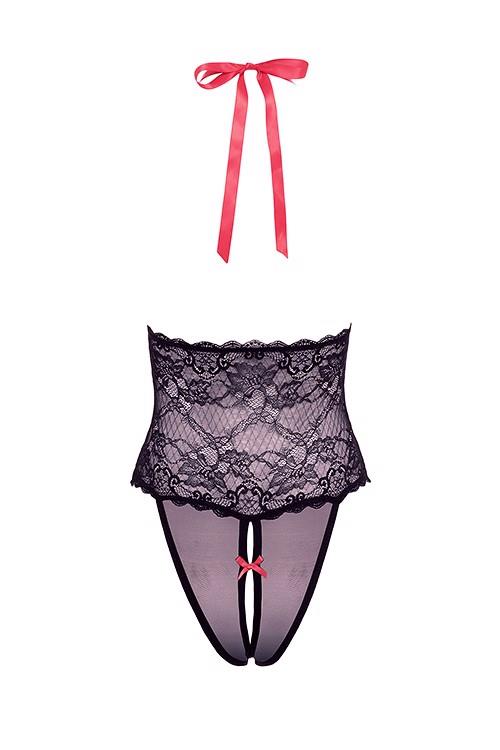 BARELY BARE V PLUNGE LACE & MESH TEDDY