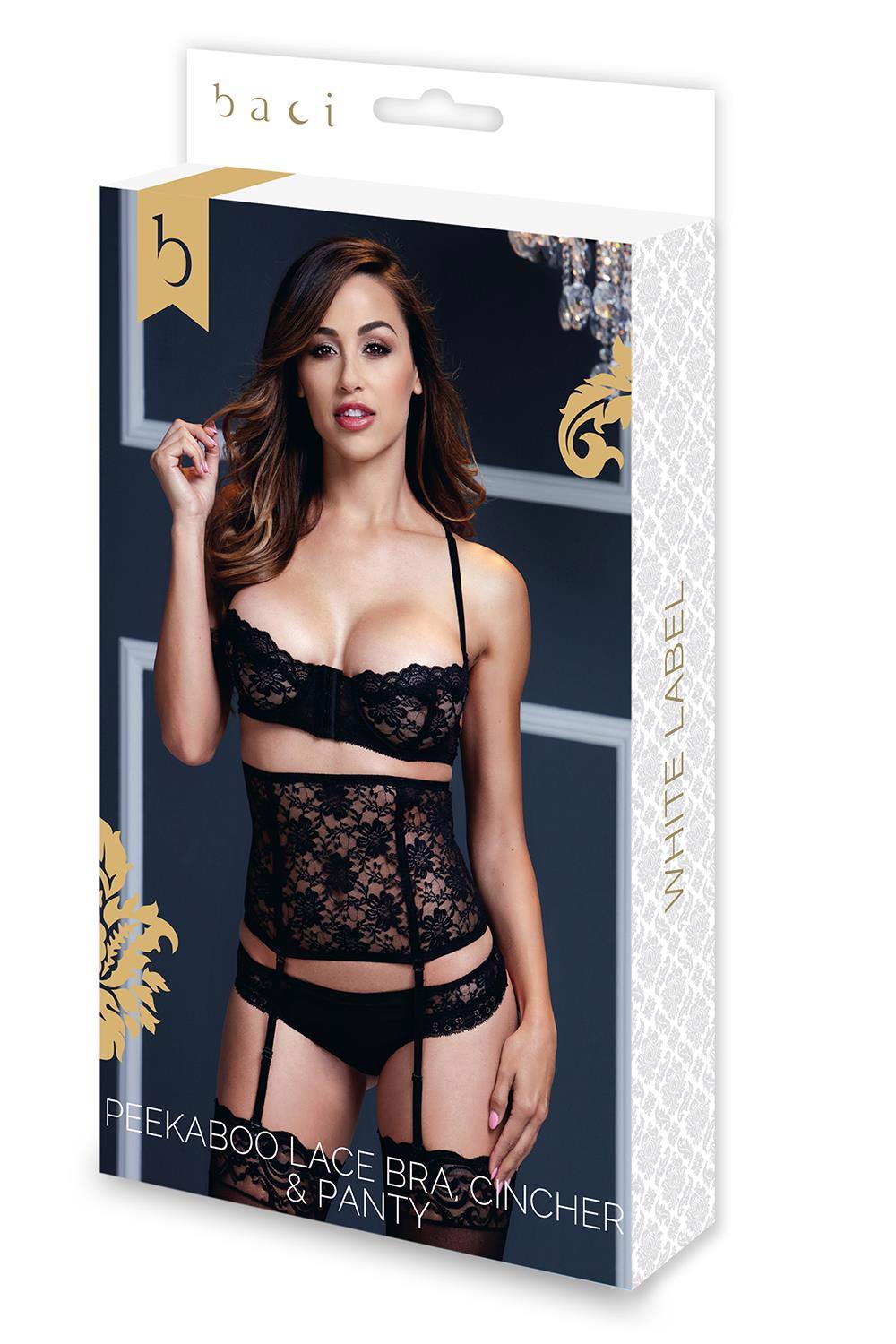 LACY BRA CINCHER PANTY 3 SET BLACK