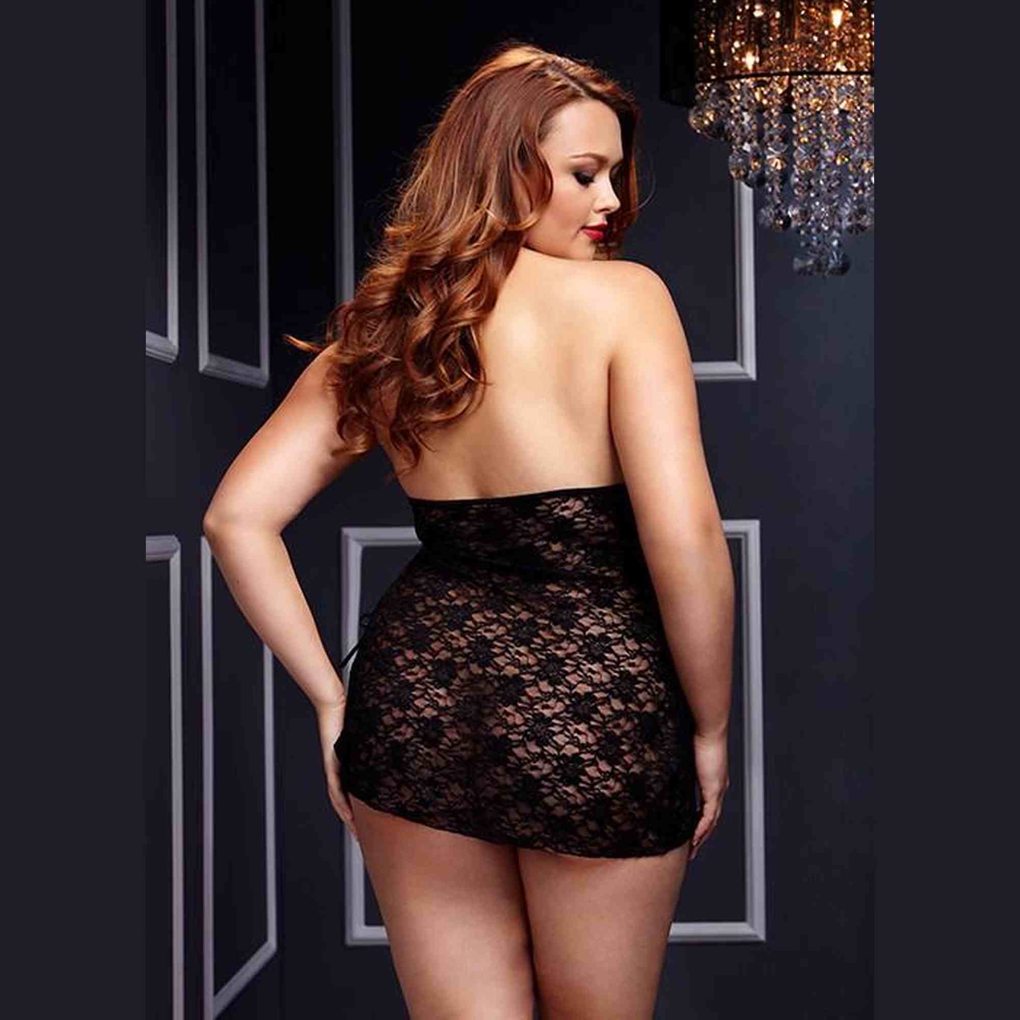 LACE BABYDOLL 1 PC BLACK, XL