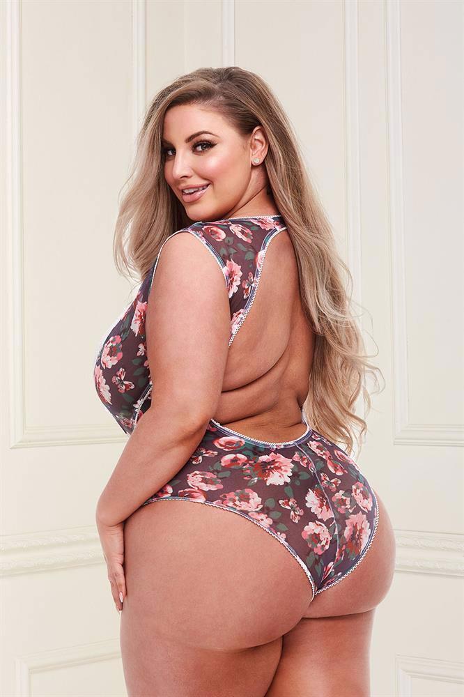 GREY FLORAL & LACE TEDDY, XL