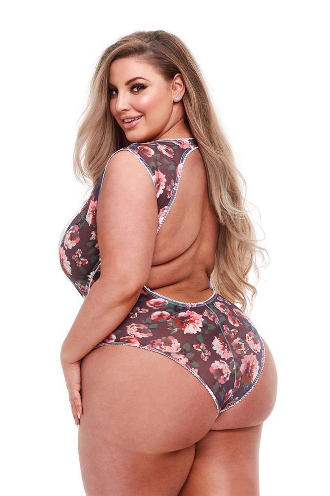 GREY FLORAL & LACE TEDDY, XL