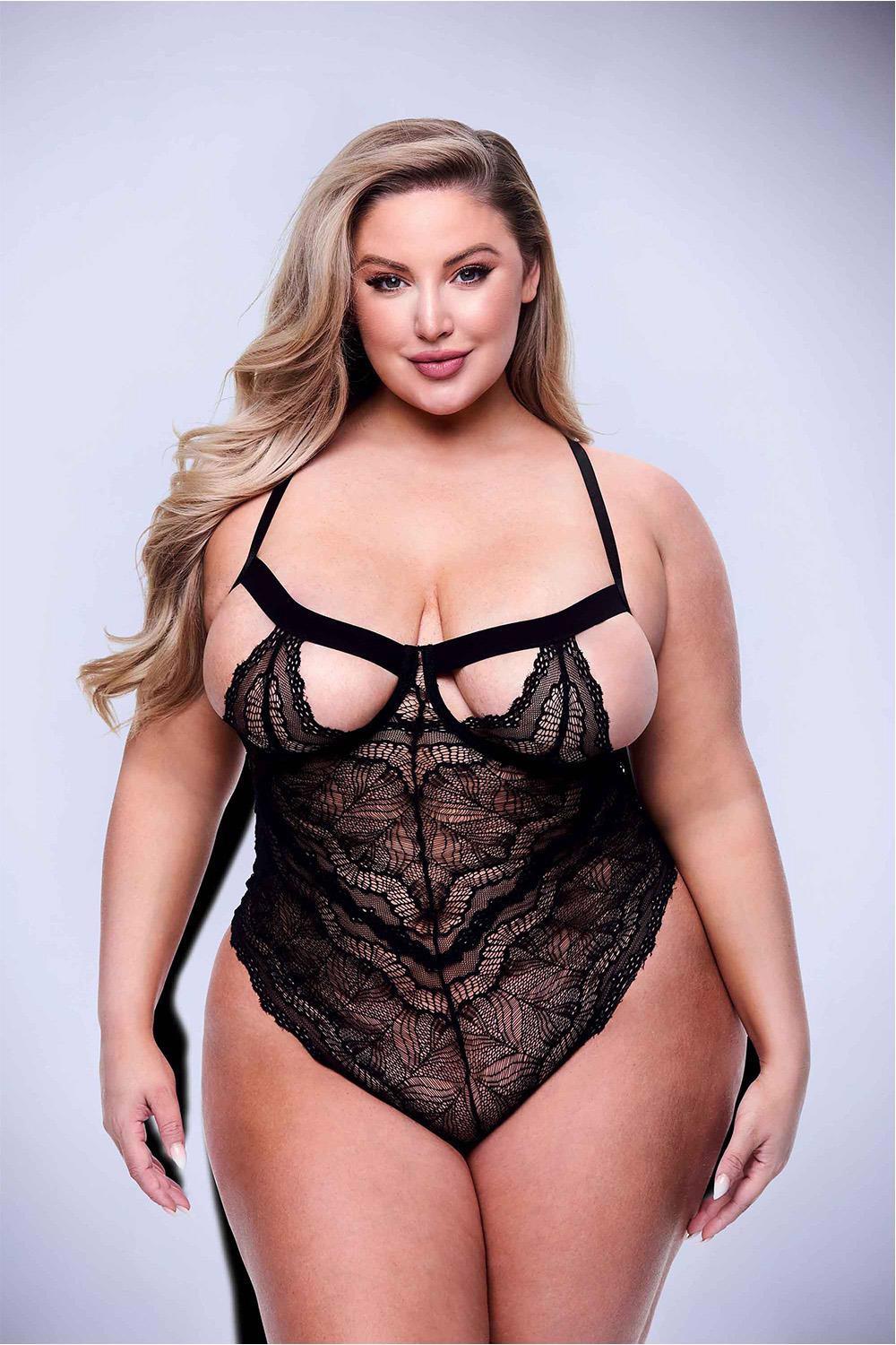 SEXY STRAPPY LACE TEDDY BLACK, QUEEN