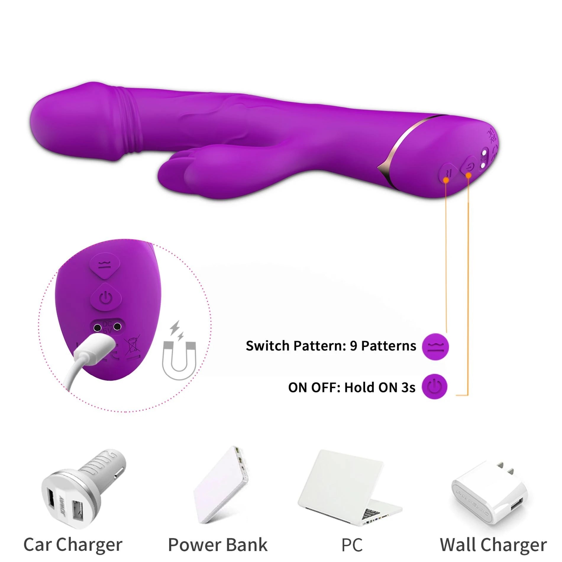 Rubberco Violet, 2* 9 fonctions de vibration