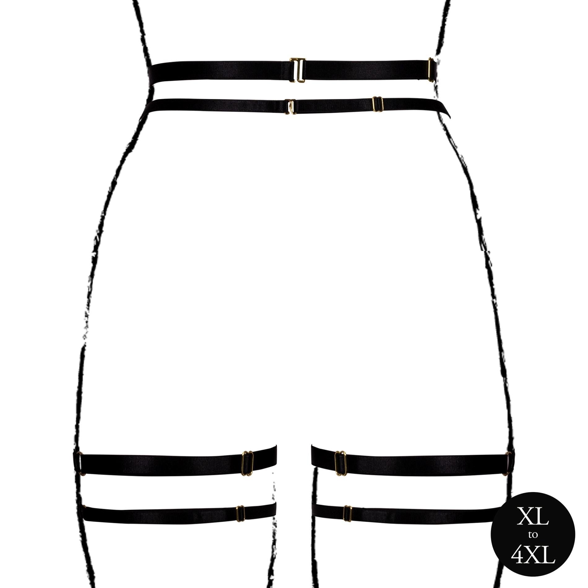 Double Strap Garter Belt with Adjustable Sliders - Queen Size - Black