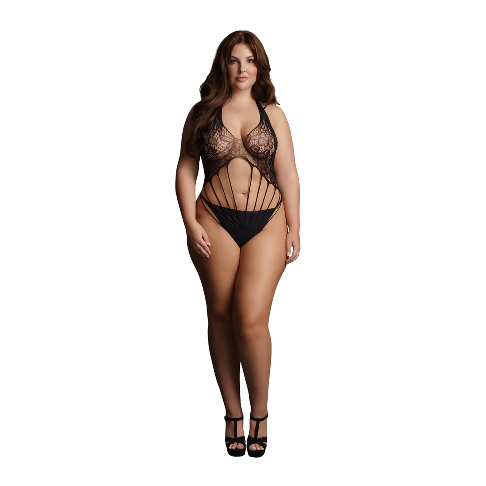 Strappy Lace Teddy - Queen Size - Black