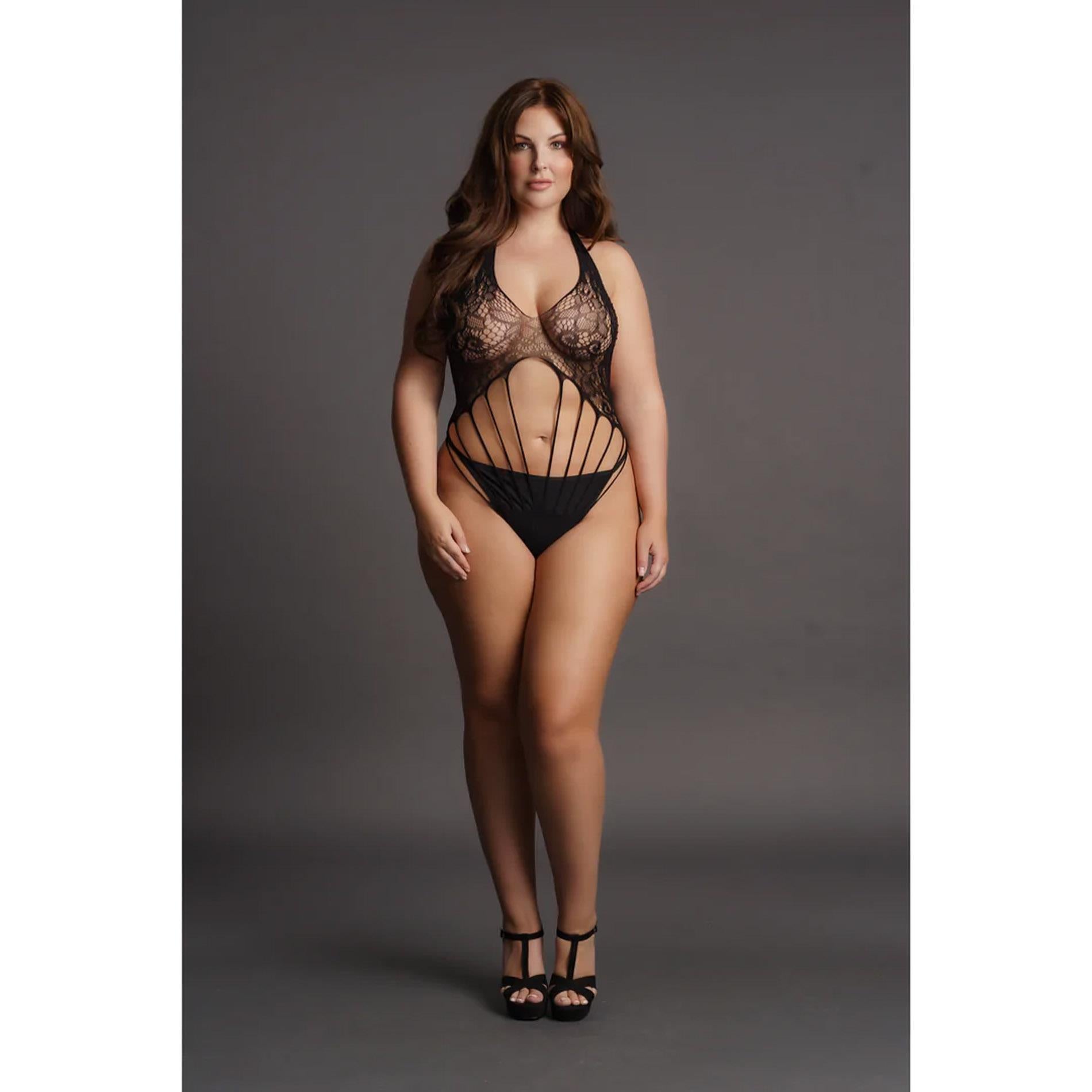 Strappy Lace Teddy - Queen Size - Black