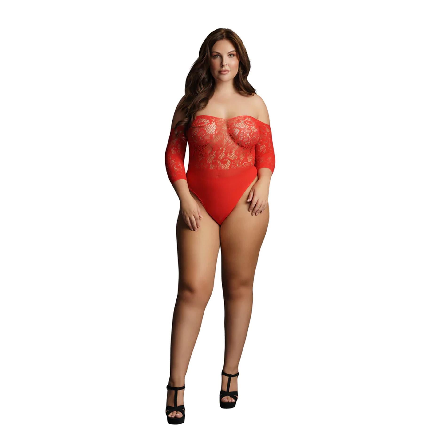 Crotchless Rhinestone Teddy - Queen Size - Red