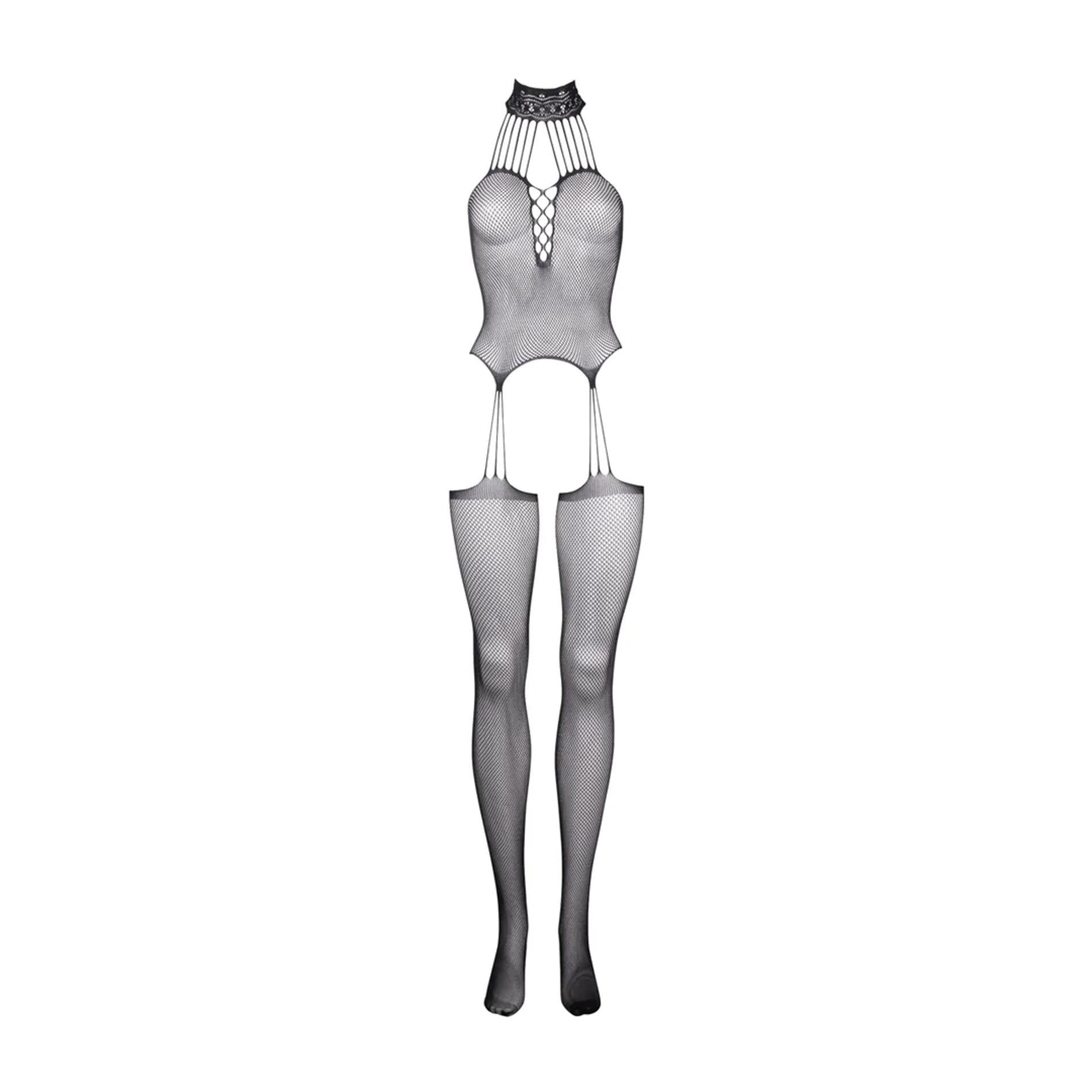 Suspender Fishnet Choker Bodystocking - One Size
