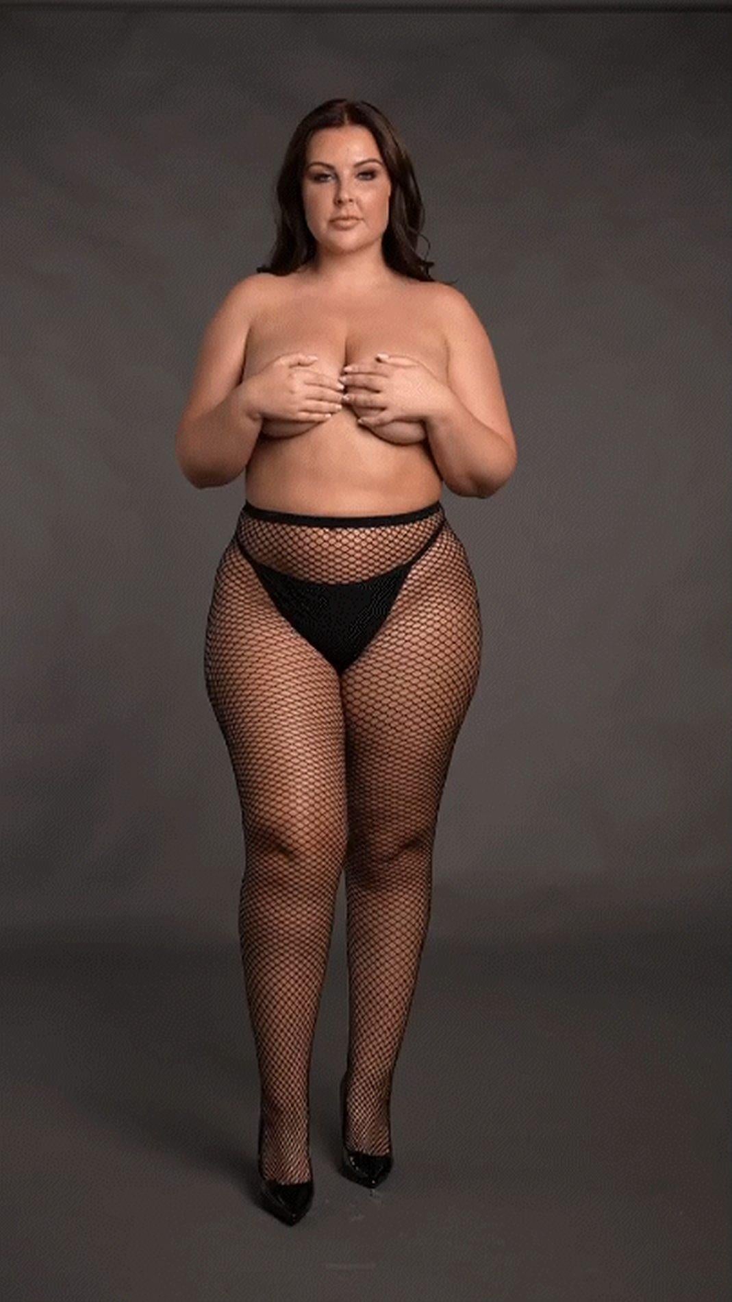 Panty with Small Fishnet Structure - Queen Size - Black