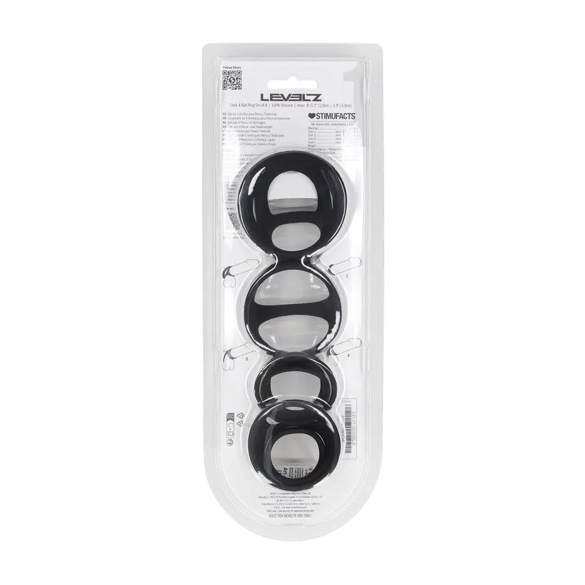 Silicone Cock and Ball Ring Set of 4 - Black