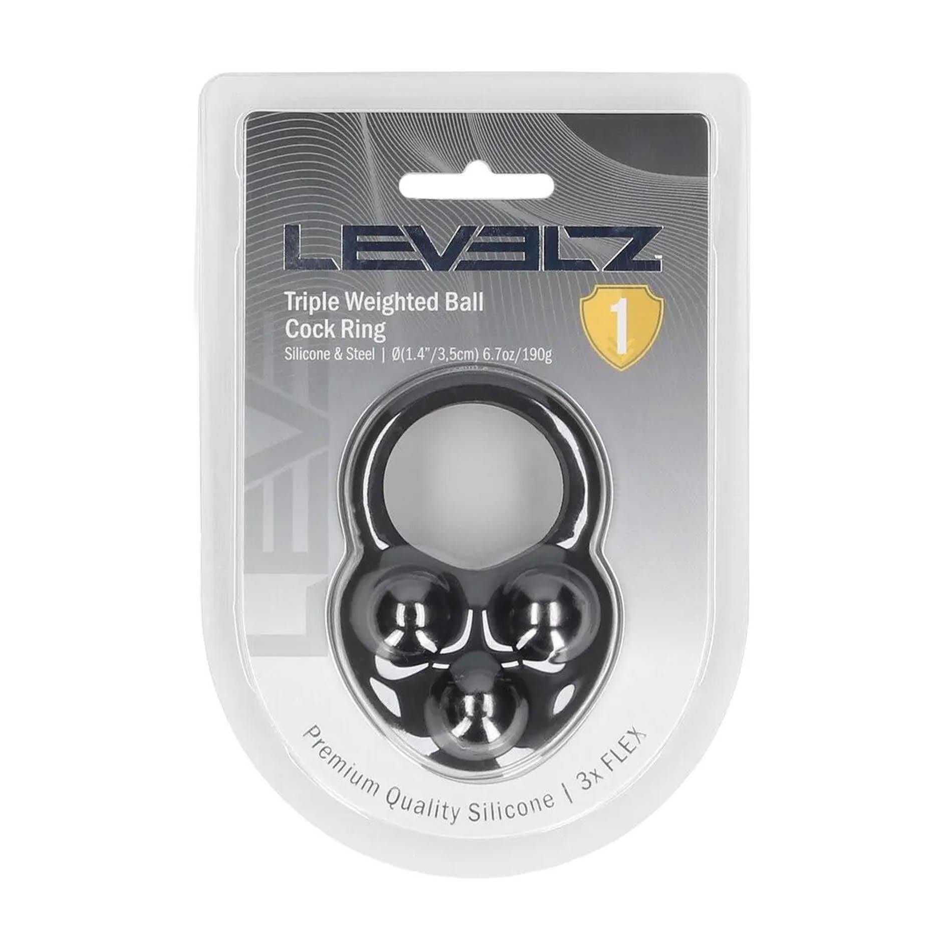 Anneau pénien à billes triple lestage en silicone liquide - Noir