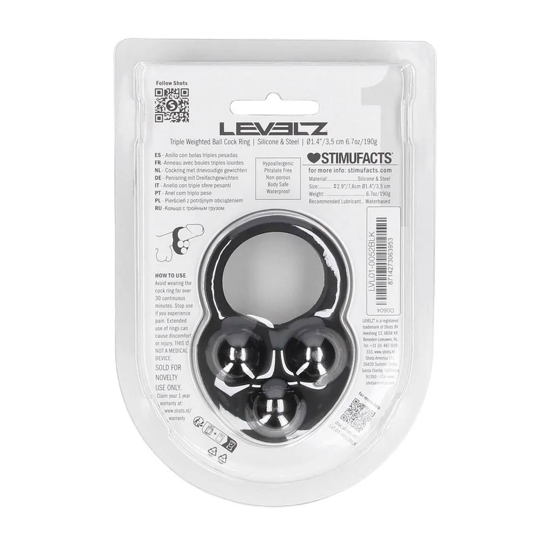 Anneau pénien à billes triple lestage en silicone liquide - Noir