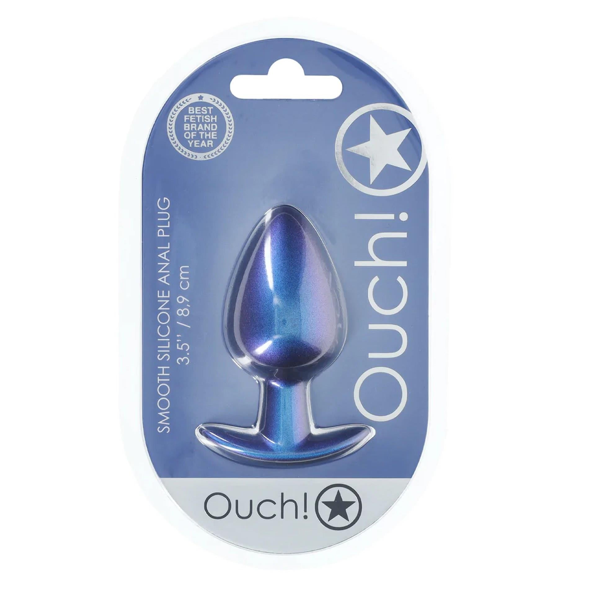 Smooth Silicone Anal Plug - Large - 3.5" / 8.9 cm - Metallic Blue