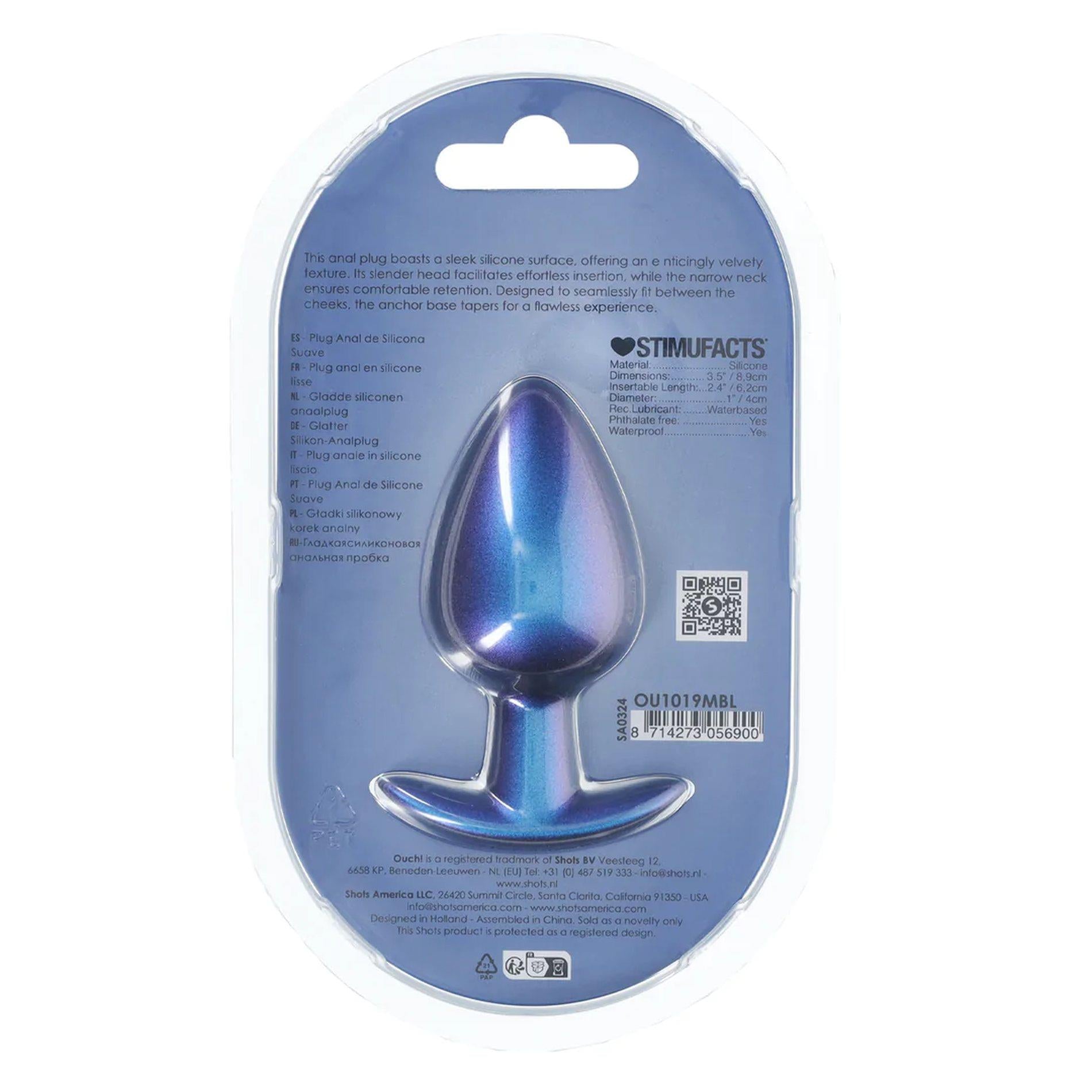 Plug anal en silicone lisse - Grand - 3.5" / 8,9 cm - Bleu Métallique